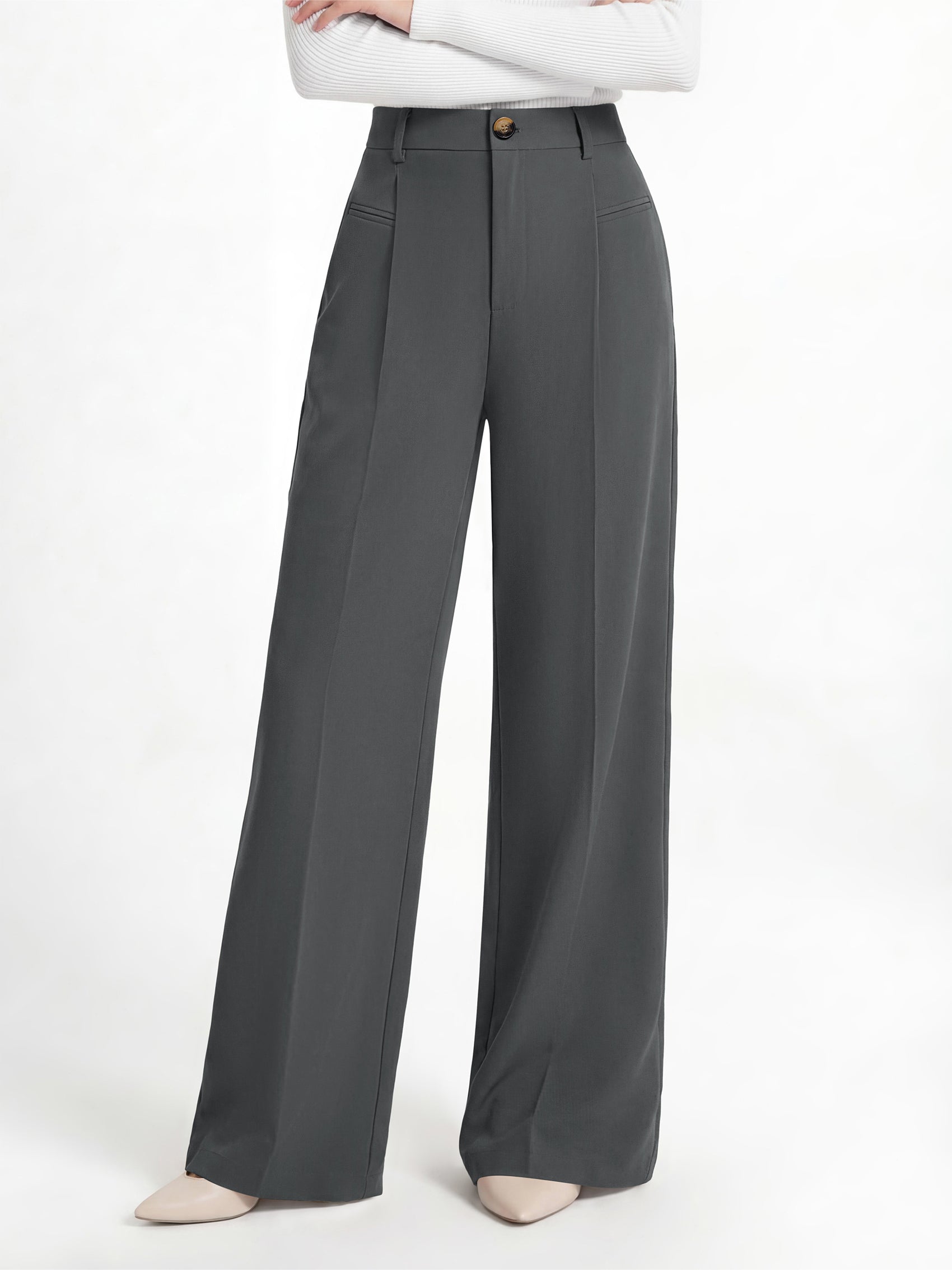 MASCOMODA Womens Wide Leg Dress Pants High Waisted Pleated Work Trousers