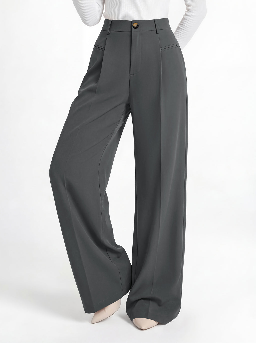 MASCOMODA Womens Wide Leg Dress Pants High Waisted Pleated Work Trousers