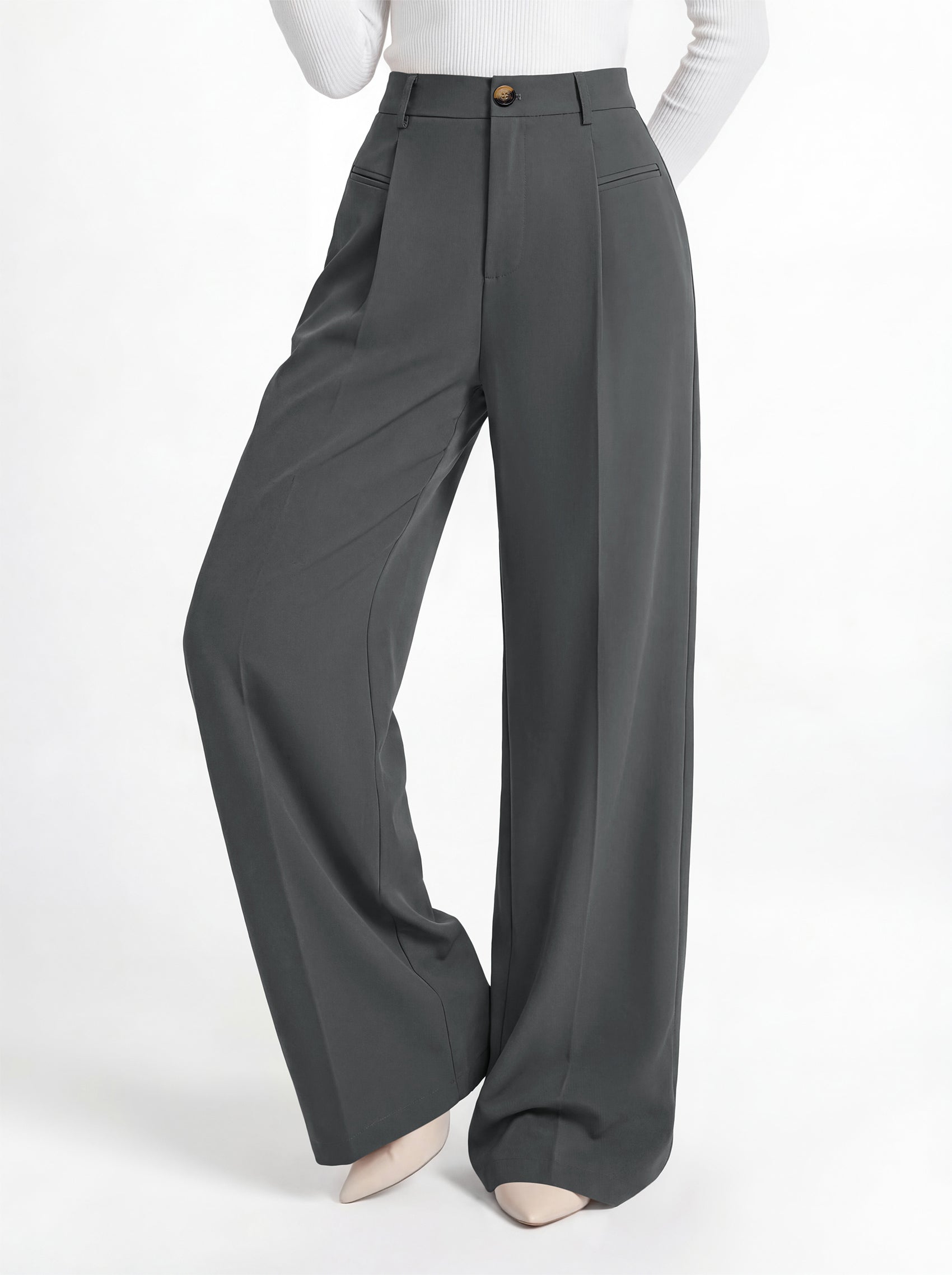 MASCOMODA Womens Wide Leg Dress Pants High Waisted Pleated Work Trousers