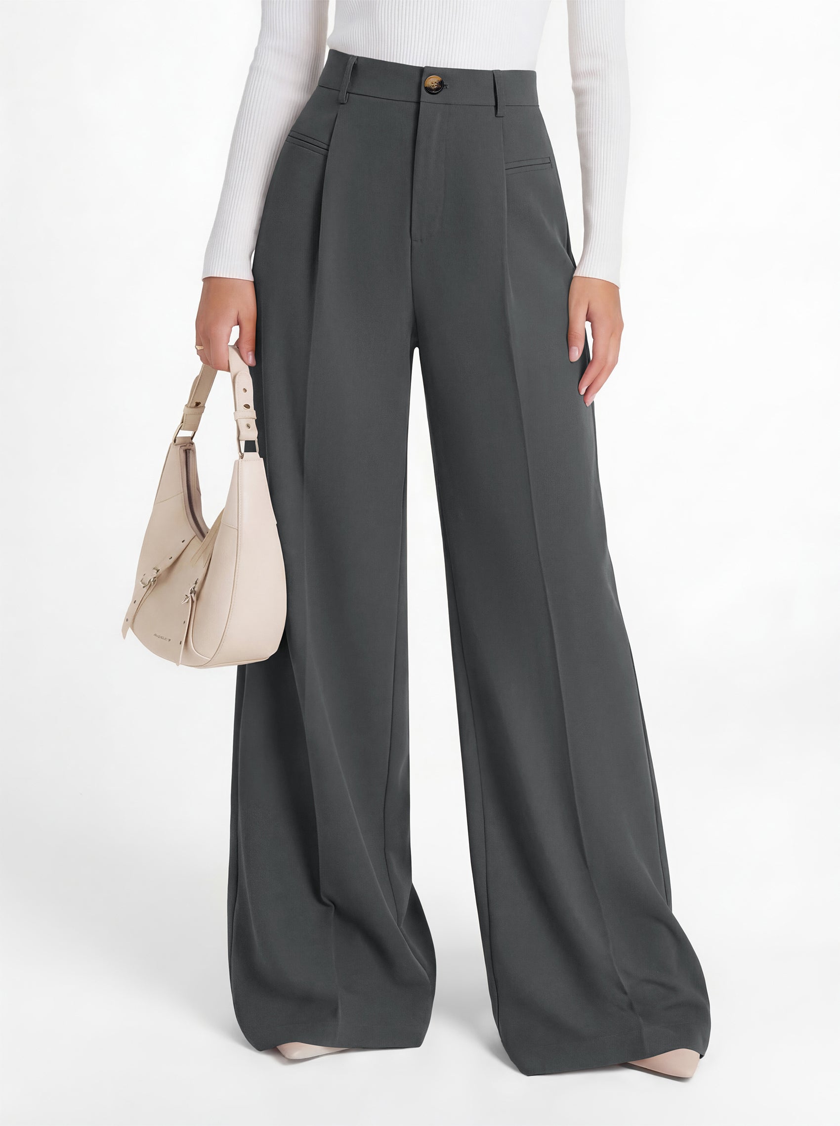 MASCOMODA Womens Wide Leg Dress Pants High Waisted Pleated Work Trousers
