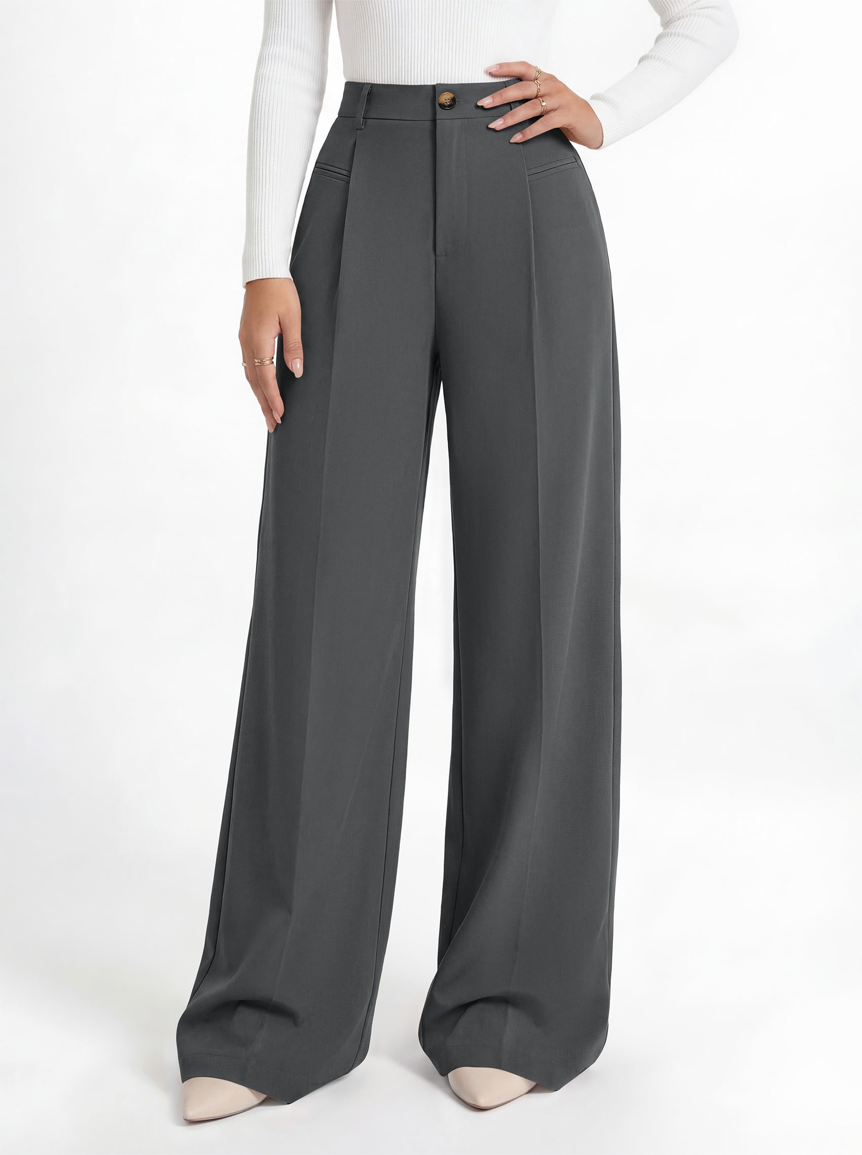 MASCOMODA Womens Wide Leg Dress Pants High Waisted Pleated Work Trousers