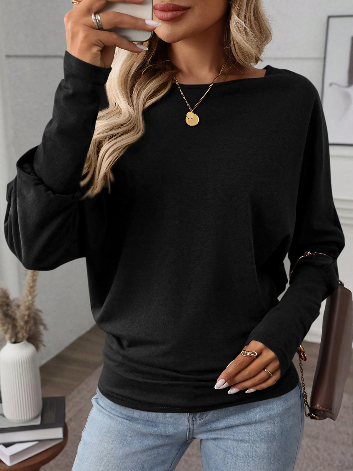 MASCOMODA Womens Elegant Dolman Long Sleeve Batwing Tops Draped | Cinched Waist Tee Shirts, Soft Boat Neck Blouse Dressy Casual, Flowy Lightweight T-Shirt, Fashion Spring & Fall Outfits 2026