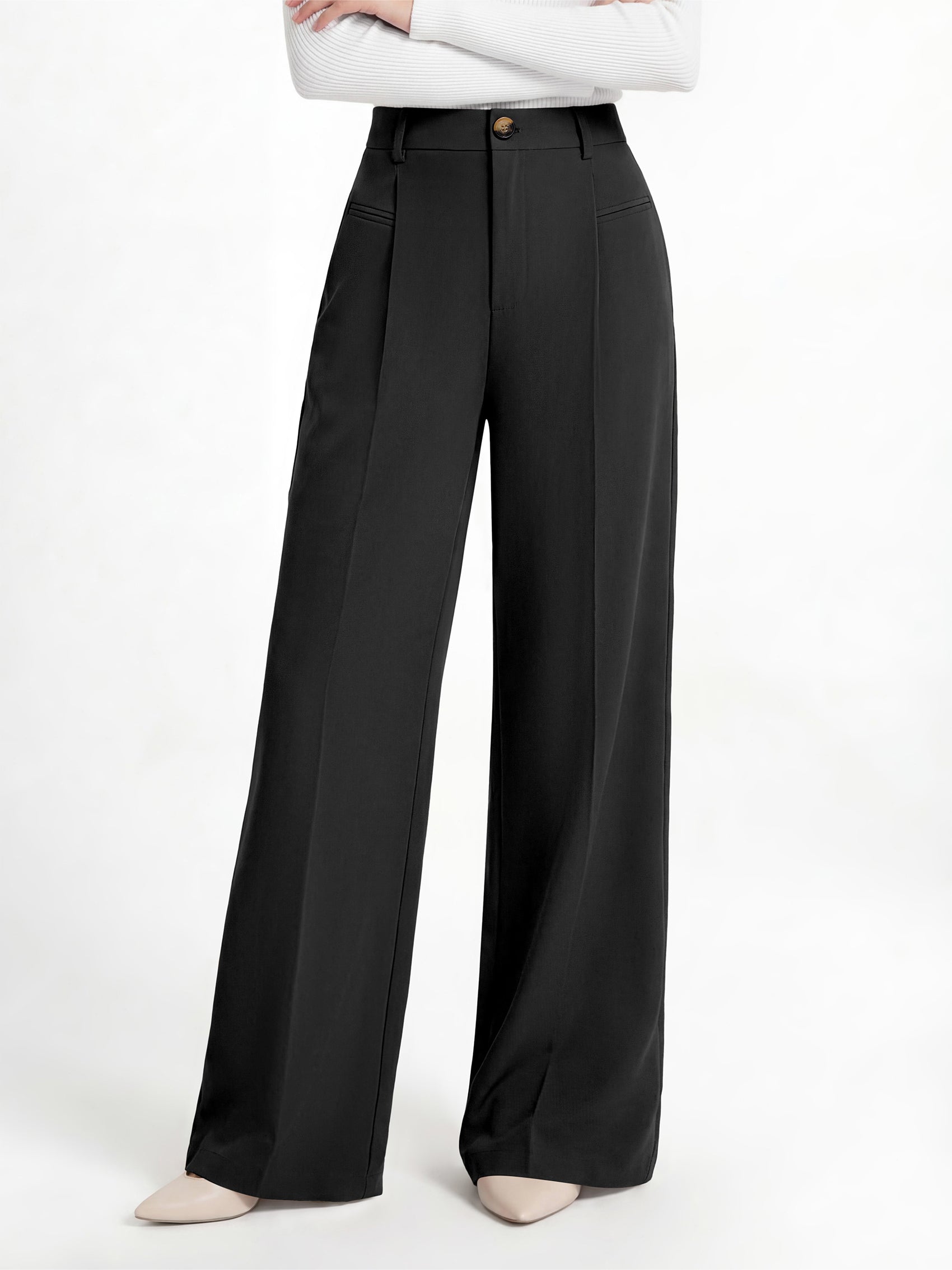 MASCOMODA Womens Wide Leg Dress Pants High Waisted Pleated Work Trousers