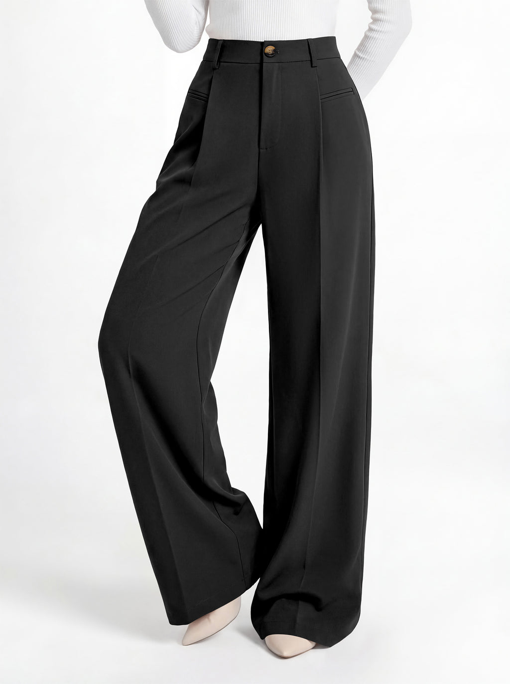 MASCOMODA Womens Wide Leg Dress Pants High Waisted Pleated Work Trousers