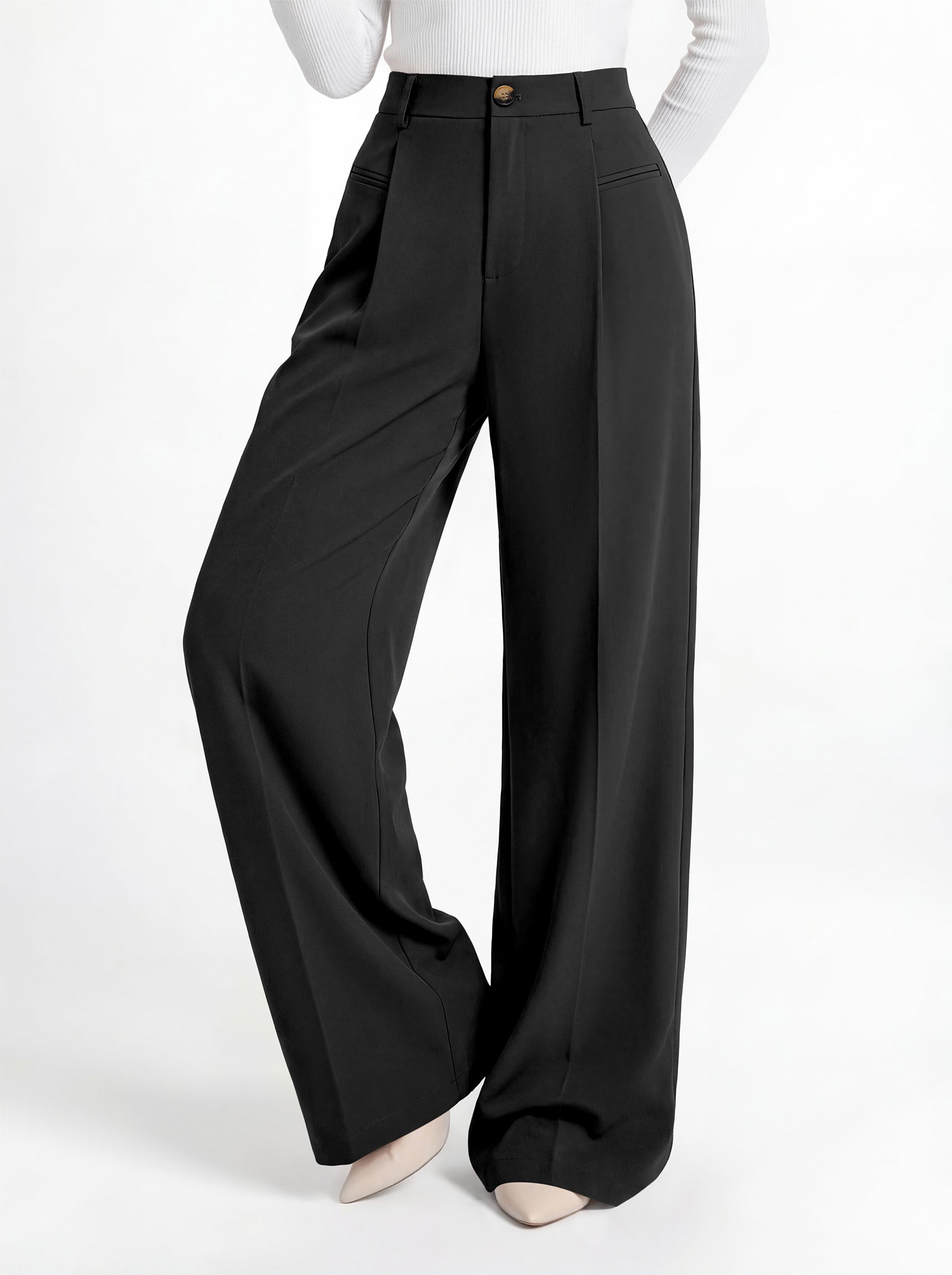 MASCOMODA Womens Wide Leg Dress Pants High Waisted Pleated Work Trousers