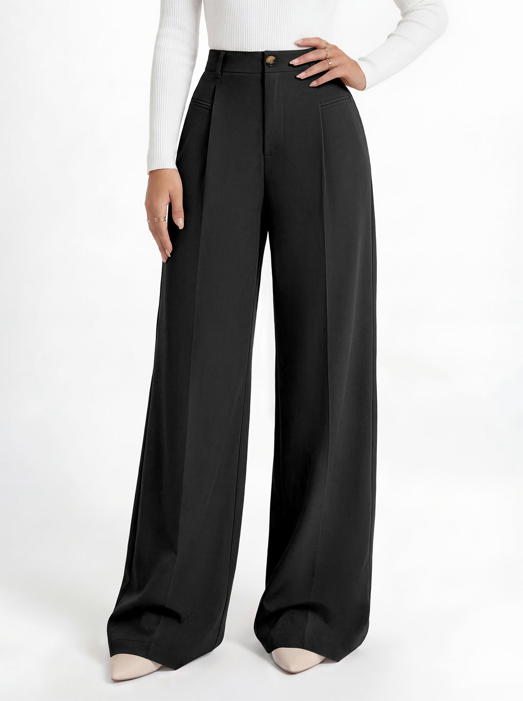 MASCOMODA Womens Wide Leg Dress Pants High Waisted Pleated Work Trousers