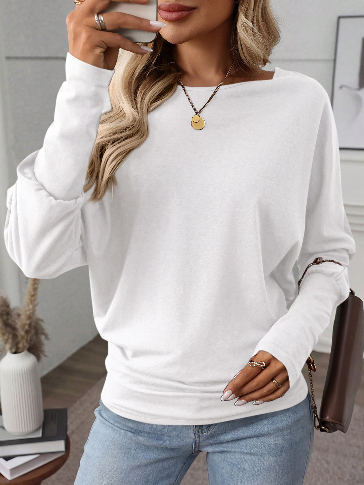 MASCOMODA Womens Elegant Dolman Long Sleeve Batwing Tops Draped | Cinched Waist Tee Shirts, Soft Boat Neck Blouse Dressy Casual, Flowy Lightweight T-Shirt, Fashion Spring & Fall Outfits 2026
