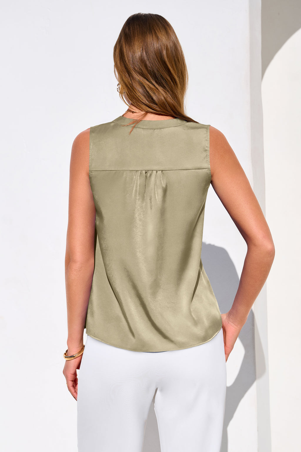 MASCOMODA Women's Satin V Neck Tank Tops Dressy Spring Summer 2026 Silk Sleeveless Blouse Work Shirts Business Casual Outfits