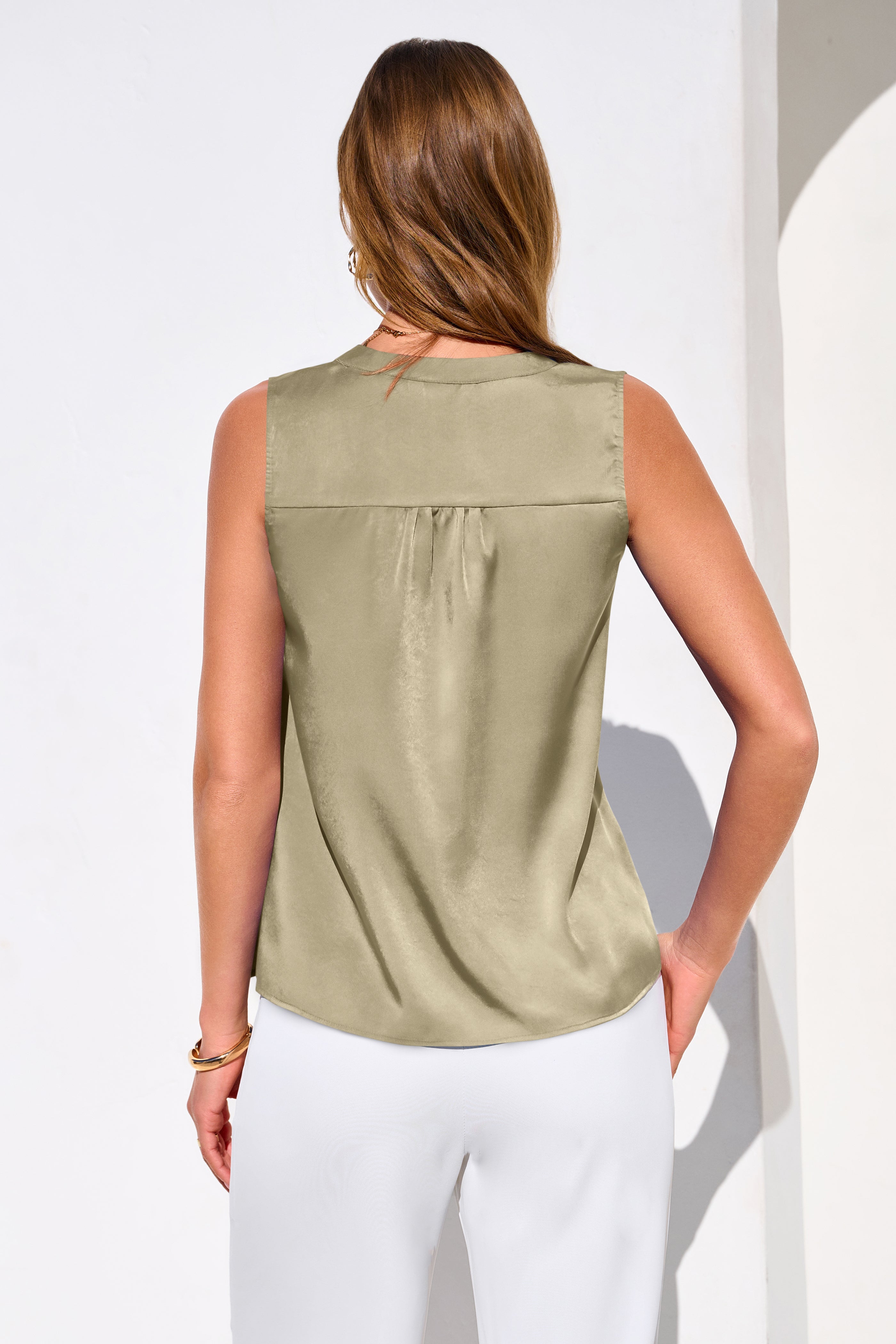 MASCOMODA Women's Satin V Neck Tank Tops Dressy Spring Summer 2026 Silk Sleeveless Blouse Work Shirts Business Casual Outfits