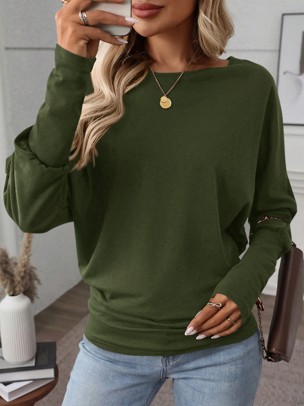 MASCOMODA Womens Elegant Dolman Long Sleeve Batwing Tops Draped | Cinched Waist Tee Shirts, Soft Boat Neck Blouse Dressy Casual, Flowy Lightweight T-Shirt, Fashion Spring & Fall Outfits 2026