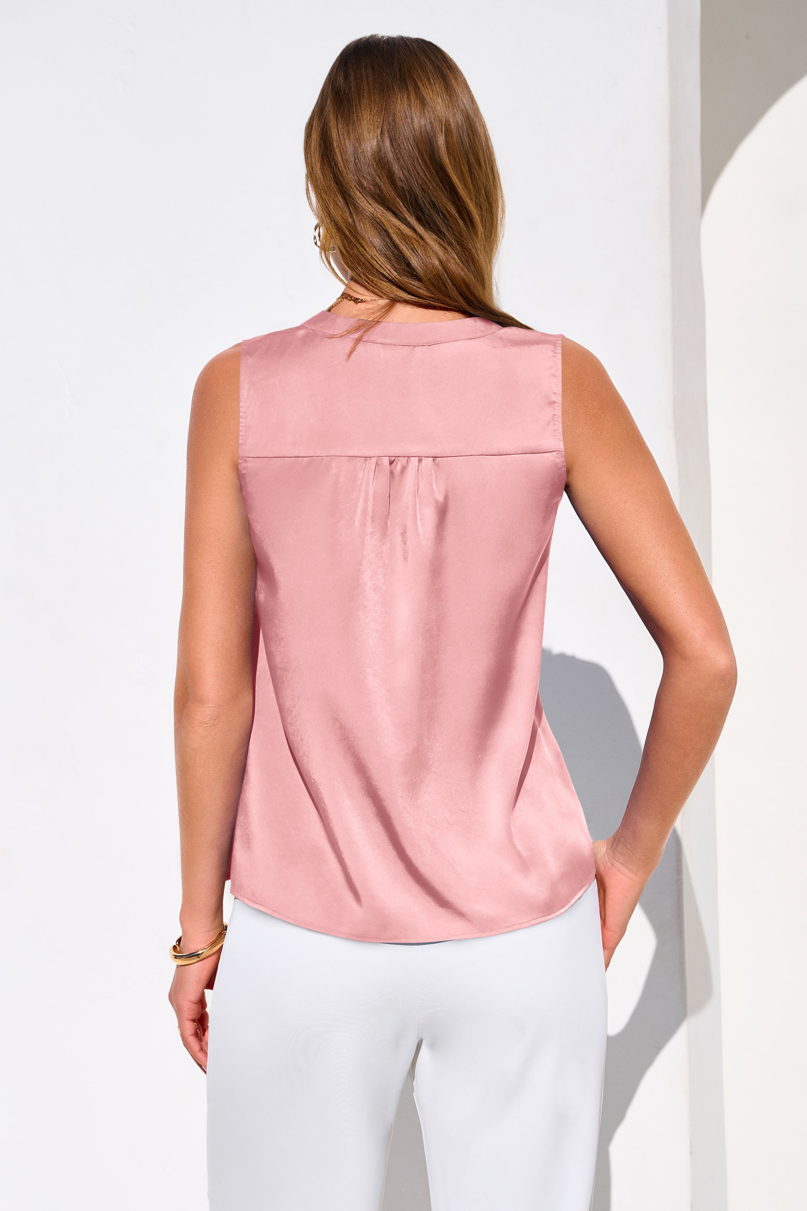 MASCOMODA Women's Satin V Neck Tank Tops Dressy Spring Summer 2026 Silk Sleeveless Blouse Work Shirts Business Casual Outfits