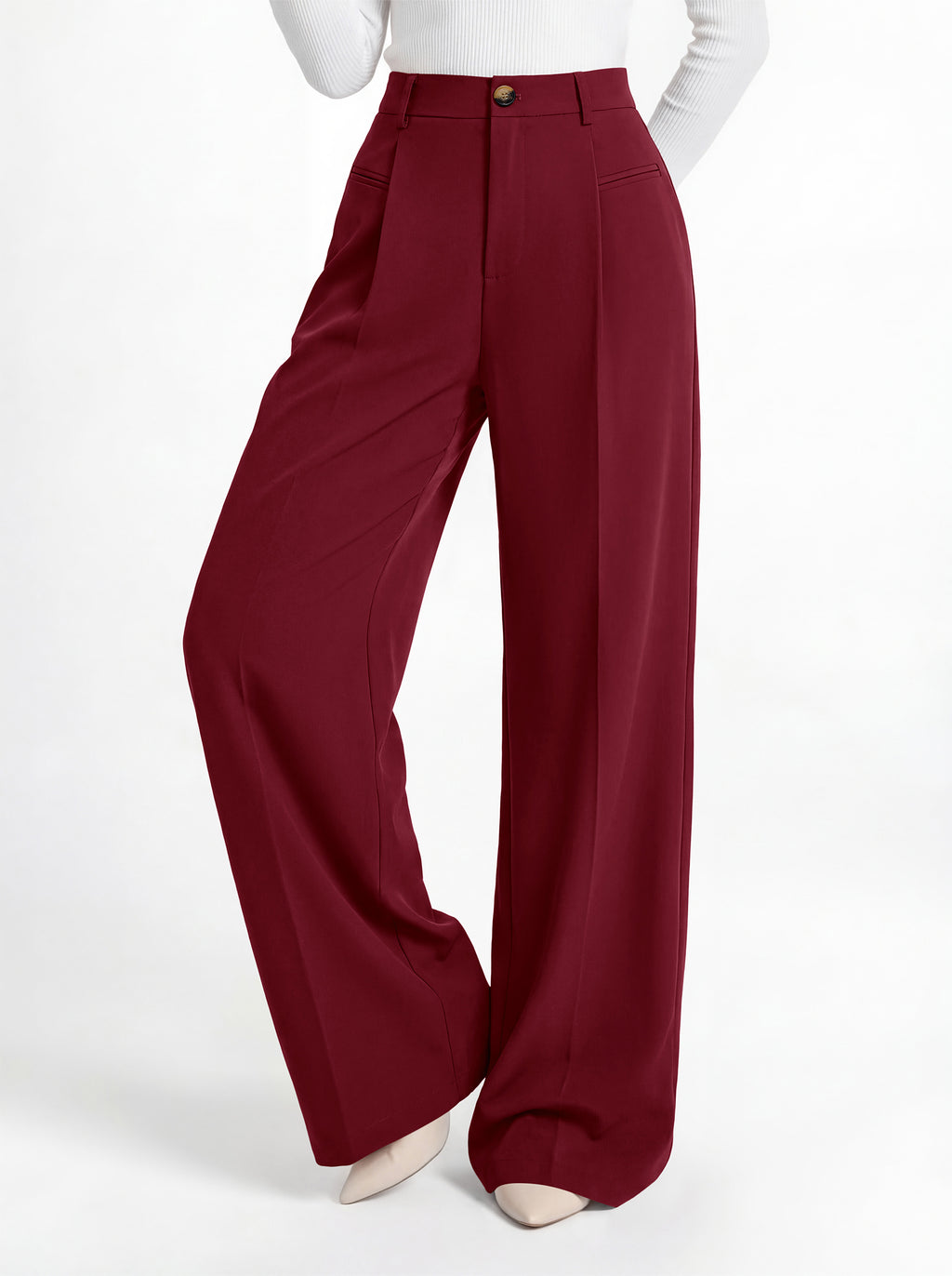 MASCOMODA Womens Wide Leg Dress Pants High Waisted Pleated Work Trousers