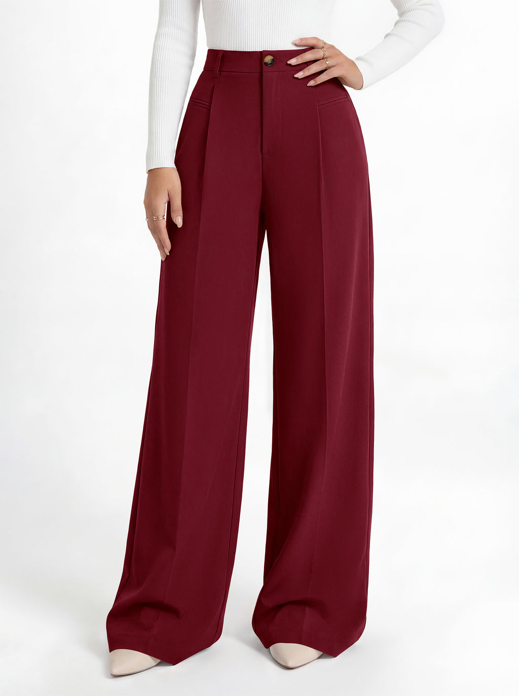 MASCOMODA Womens Wide Leg Dress Pants High Waisted Pleated Work Trousers
