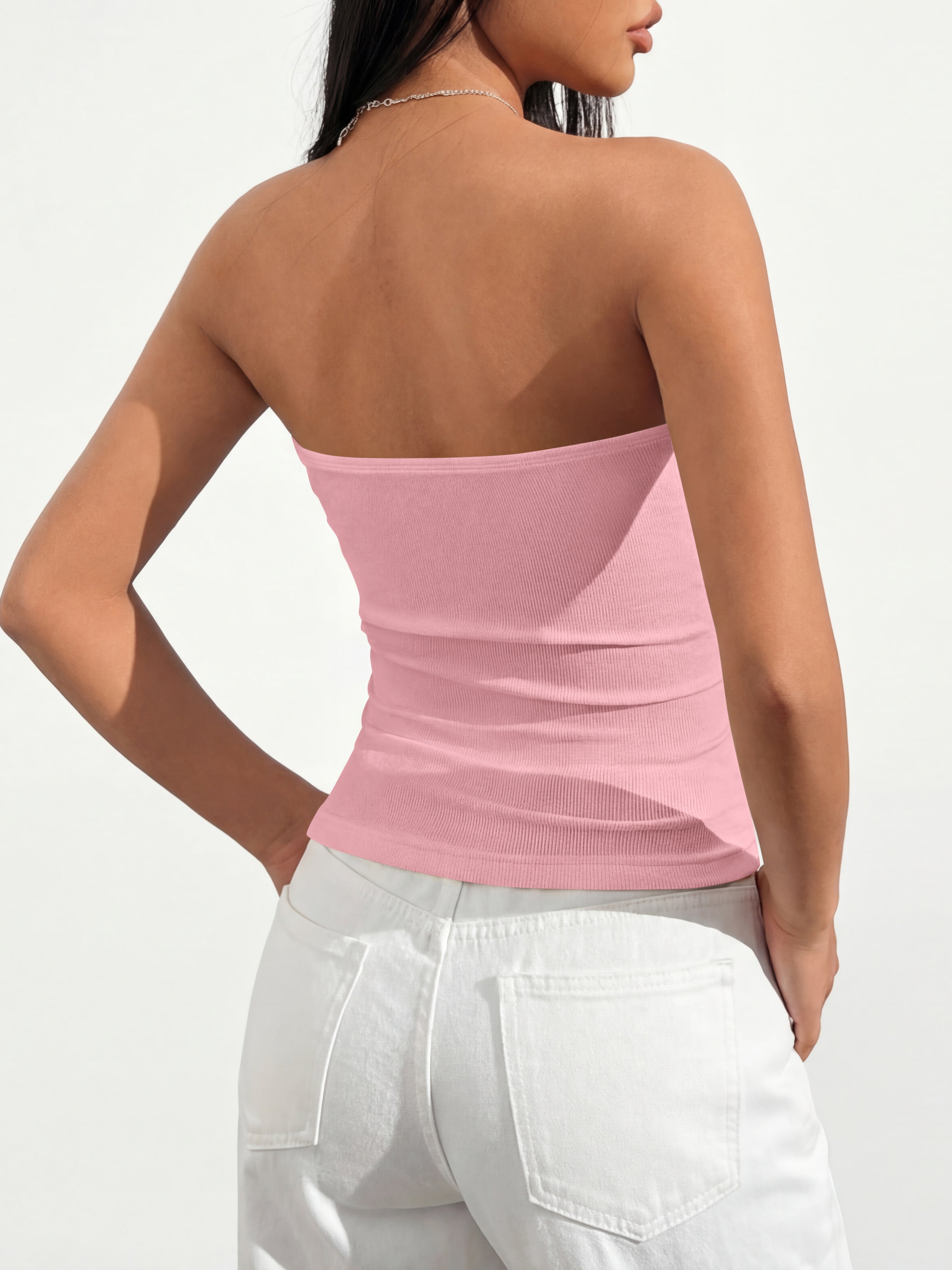 MASCOMODA Womens Fashion 2026 Summer Tube Top Strapless Bandeau Ruched Basic Backless Sleeveless Going Out Tops Y2k Clothes