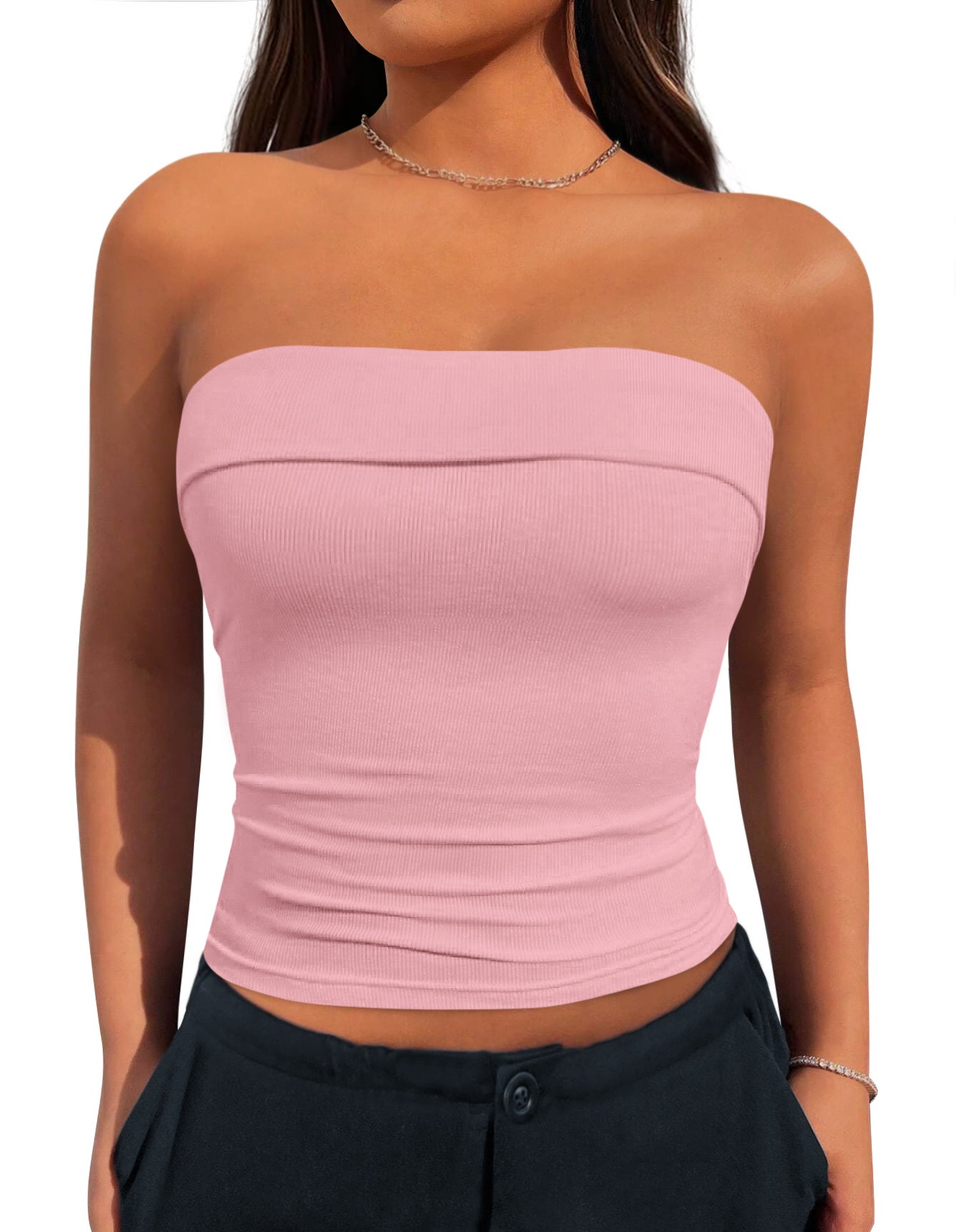 MASCOMODA Womens Fashion 2026 Summer Tube Top Strapless Bandeau Ruched Basic Backless Sleeveless Going Out Tops Y2k Clothes