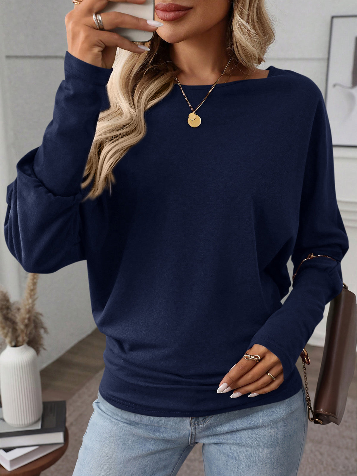 MASCOMODA Womens Elegant Dolman Long Sleeve Batwing Tops Draped | Cinched Waist Tee Shirts, Soft Boat Neck Blouse Dressy Casual, Flowy Lightweight T-Shirt, Fashion Spring & Fall Outfits 2026