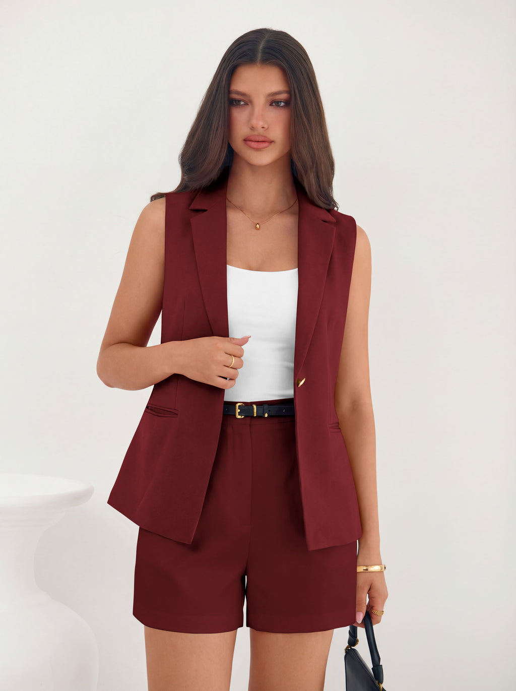 MASCOMODA Sleeveless Blazers for Women Dressy Casual Button Open Front Lapel V Neck Vest Tops Work Office Summer Outfits