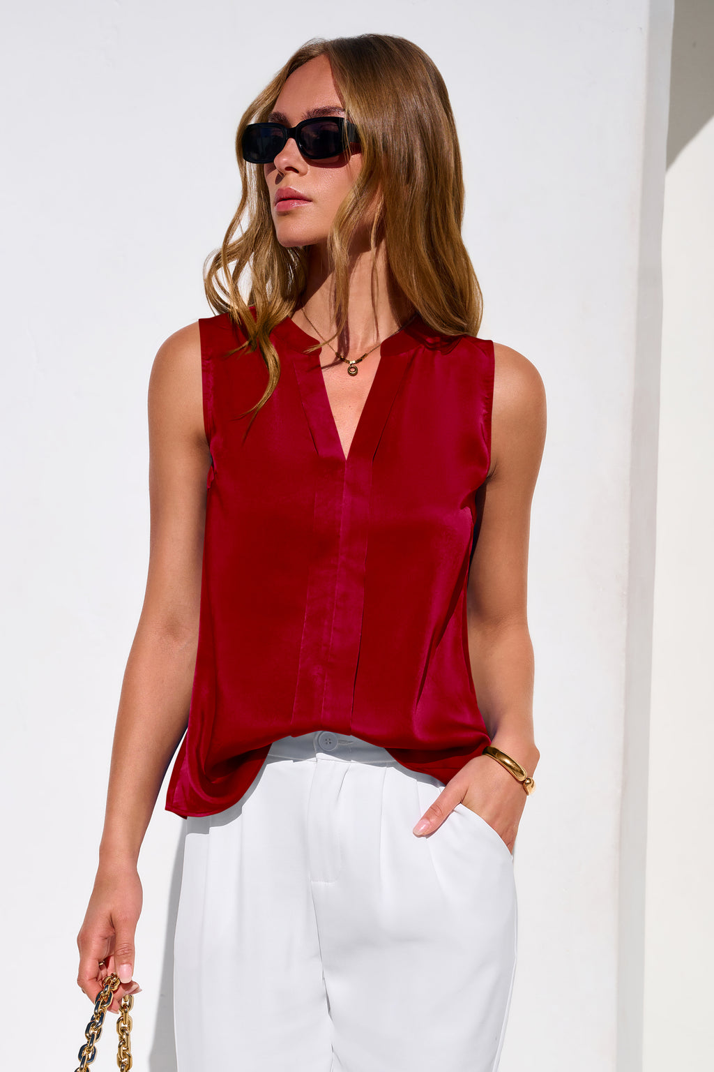 MASCOMODA Women's Satin V Neck Tank Tops Dressy Spring Summer 2026 Silk Sleeveless Blouse Work Shirts Business Casual Outfits