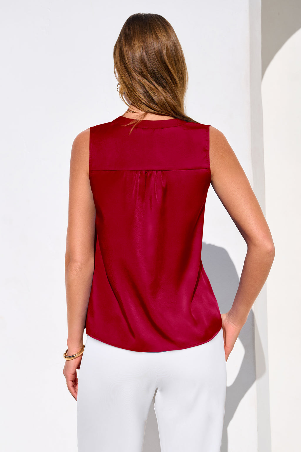 MASCOMODA Women's Satin V Neck Tank Tops Dressy Spring Summer 2026 Silk Sleeveless Blouse Work Shirts Business Casual Outfits