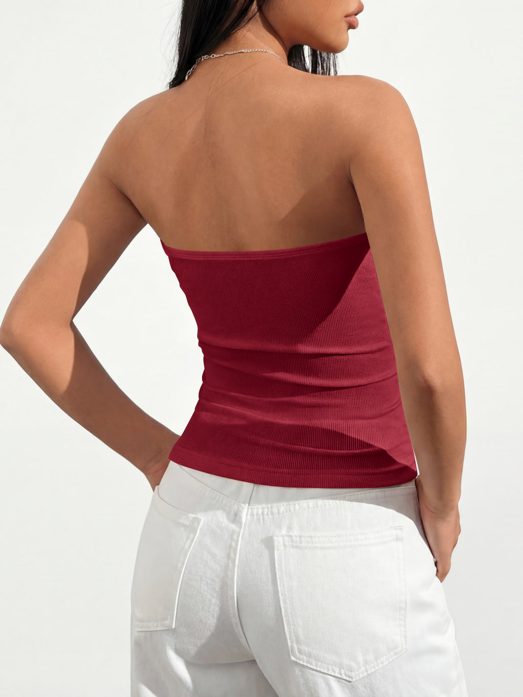 MASCOMODA Womens Fashion 2026 Summer Tube Top Strapless Bandeau Ruched Basic Backless Sleeveless Going Out Tops Y2k Clothes