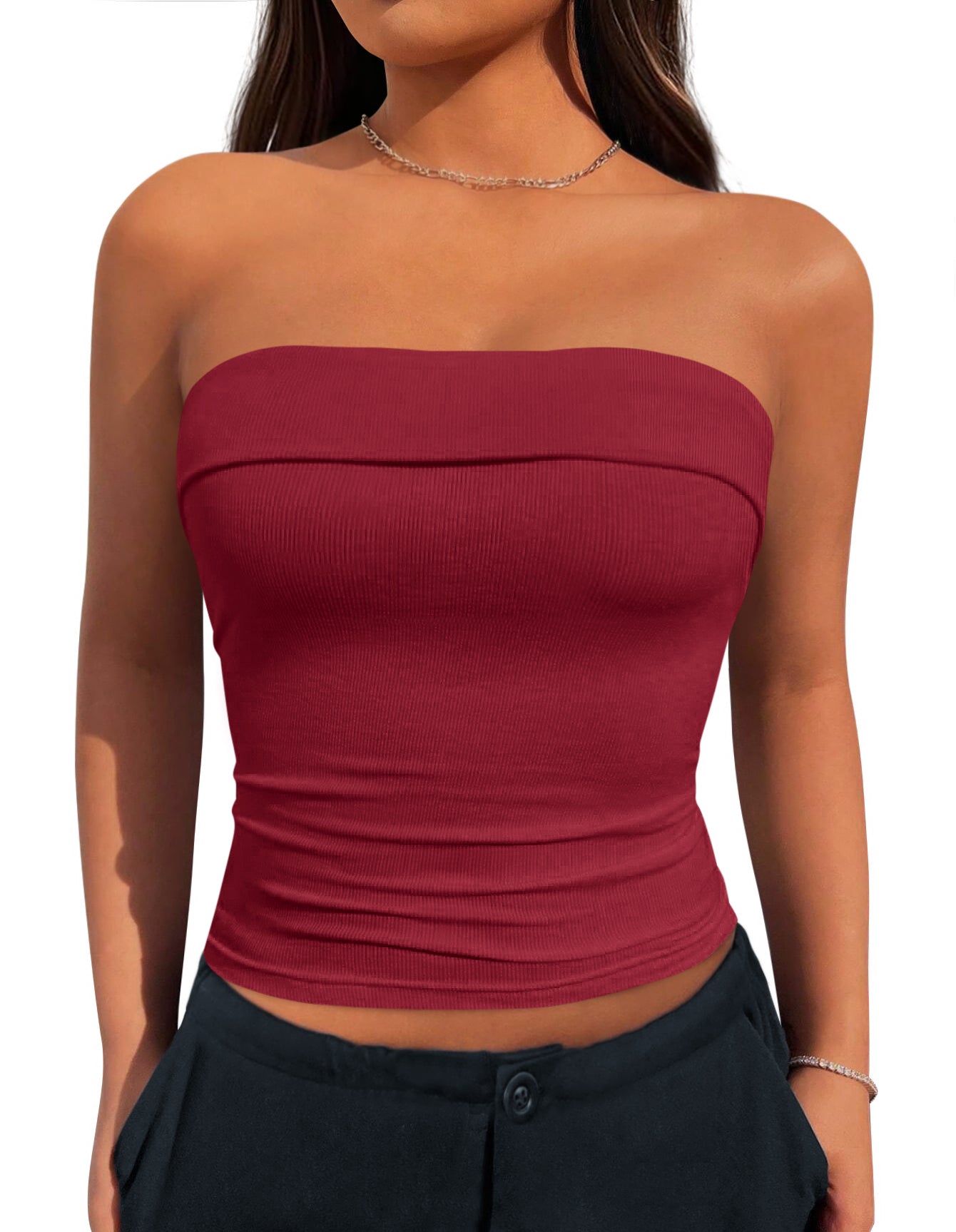 MASCOMODA Womens Fashion 2026 Summer Tube Top Strapless Bandeau Ruched Basic Backless Sleeveless Going Out Tops Y2k Clothes