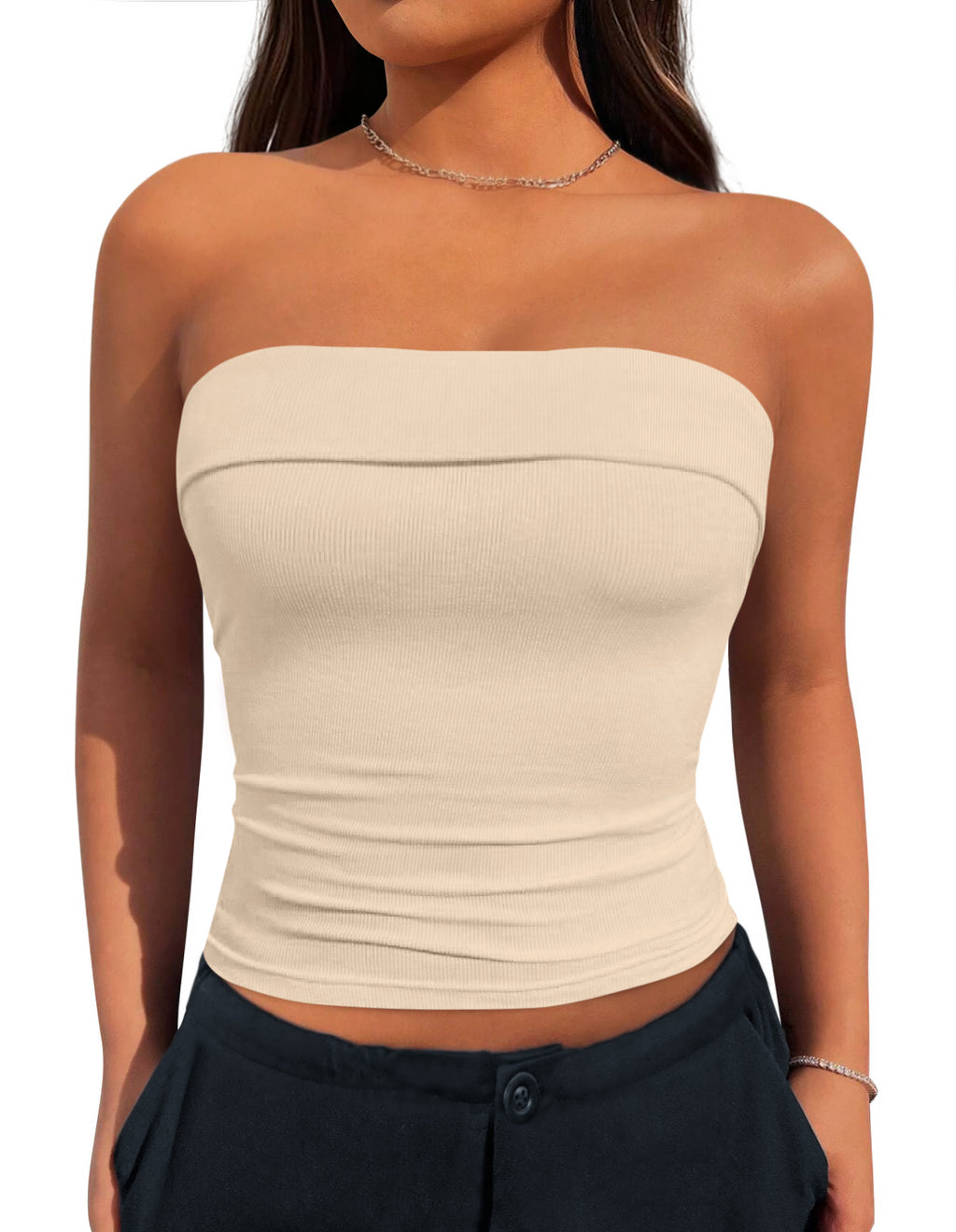 MASCOMODA Womens Fashion 2026 Summer Tube Top Strapless Bandeau Ruched Basic Backless Sleeveless Going Out Tops Y2k Clothes