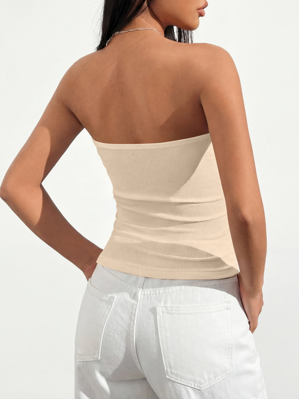 MASCOMODA Womens Fashion 2026 Summer Tube Top Strapless Bandeau Ruched Basic Backless Sleeveless Going Out Tops Y2k Clothes