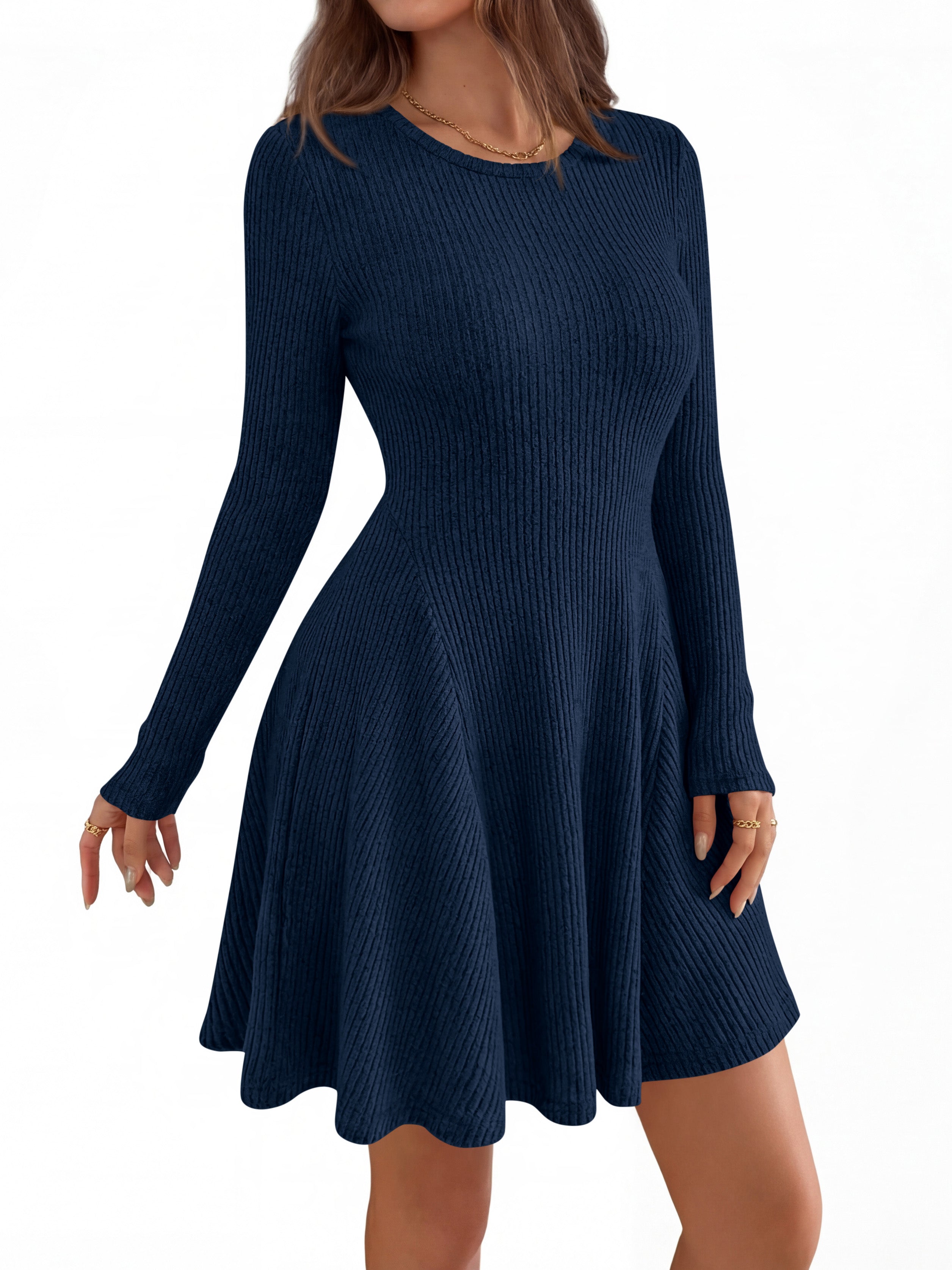 MASCOMODA Womens Fall Fashion 2026 Long Sleeve Mini Sweater Dress Casual Crewneck Ribbed Knit A Line Short Cocktail Dresses