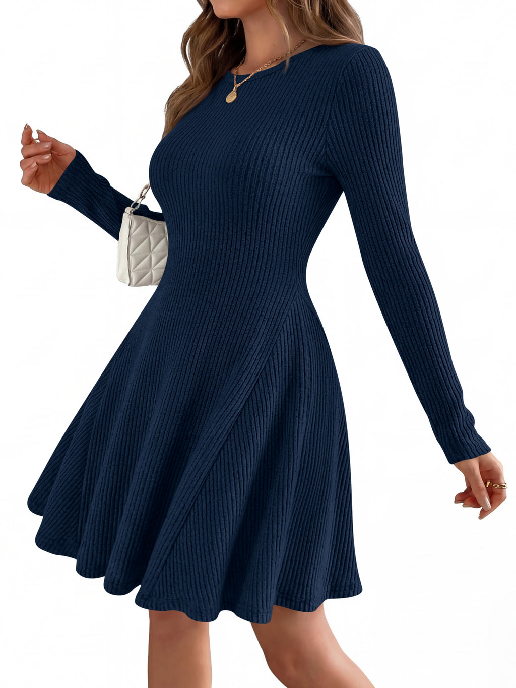 MASCOMODA Womens Fall Fashion 2026 Long Sleeve Mini Sweater Dress Casual Crewneck Ribbed Knit A Line Short Cocktail Dresses