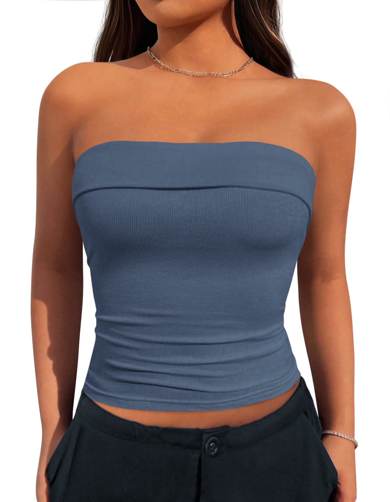 MASCOMODA Womens Fashion 2026 Summer Tube Top Strapless Bandeau Ruched Basic Backless Sleeveless Going Out Tops Y2k Clothes