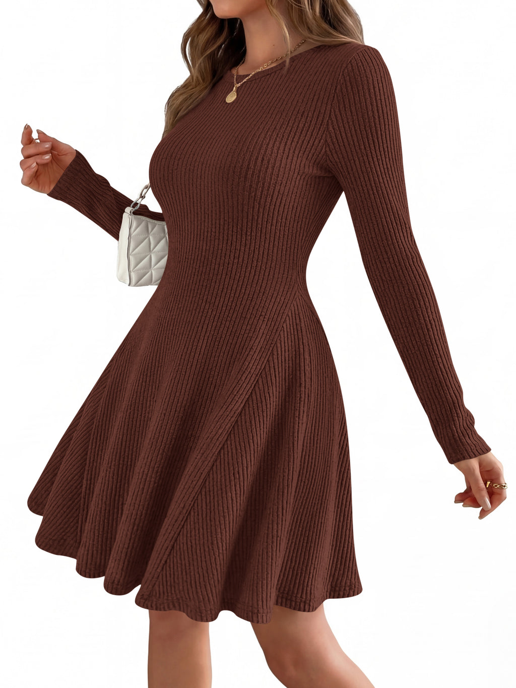 MASCOMODA Womens Fall Fashion 2026 Long Sleeve Mini Sweater Dress Casual Crewneck Ribbed Knit A Line Short Cocktail Dresses