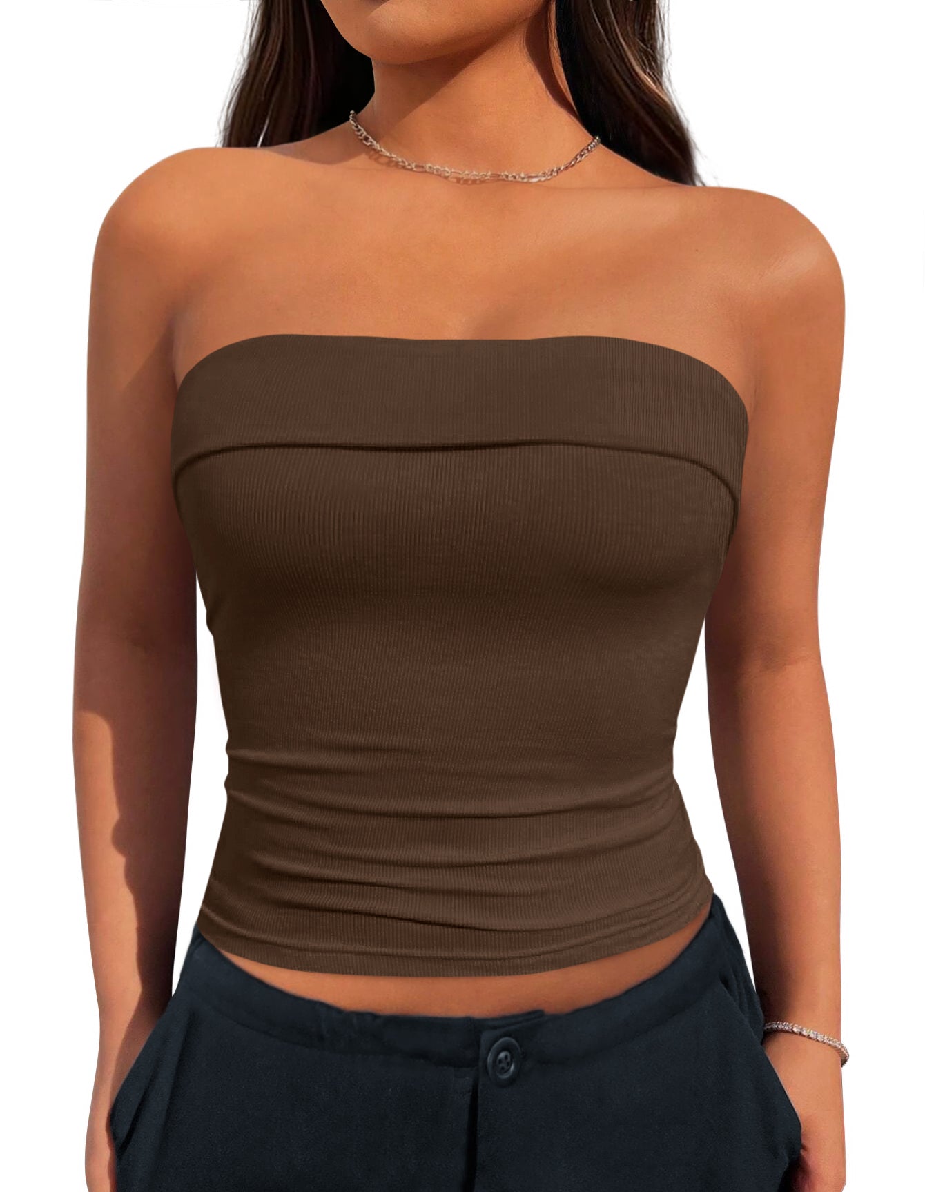 MASCOMODA Womens Fashion 2026 Summer Tube Top Strapless Bandeau Ruched Basic Backless Sleeveless Going Out Tops Y2k Clothes
