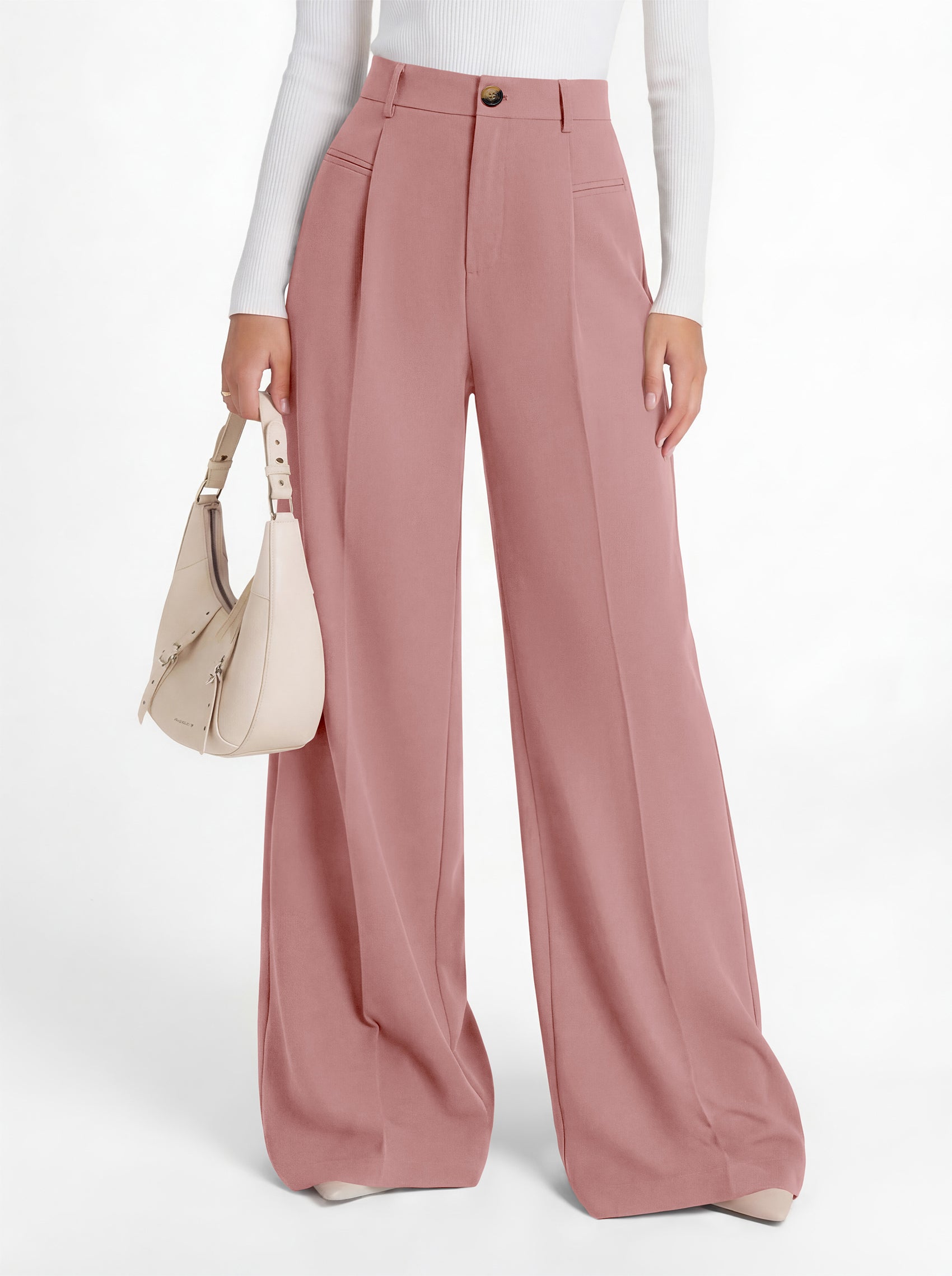 MASCOMODA Womens Wide Leg Dress Pants High Waisted Pleated Work Trousers