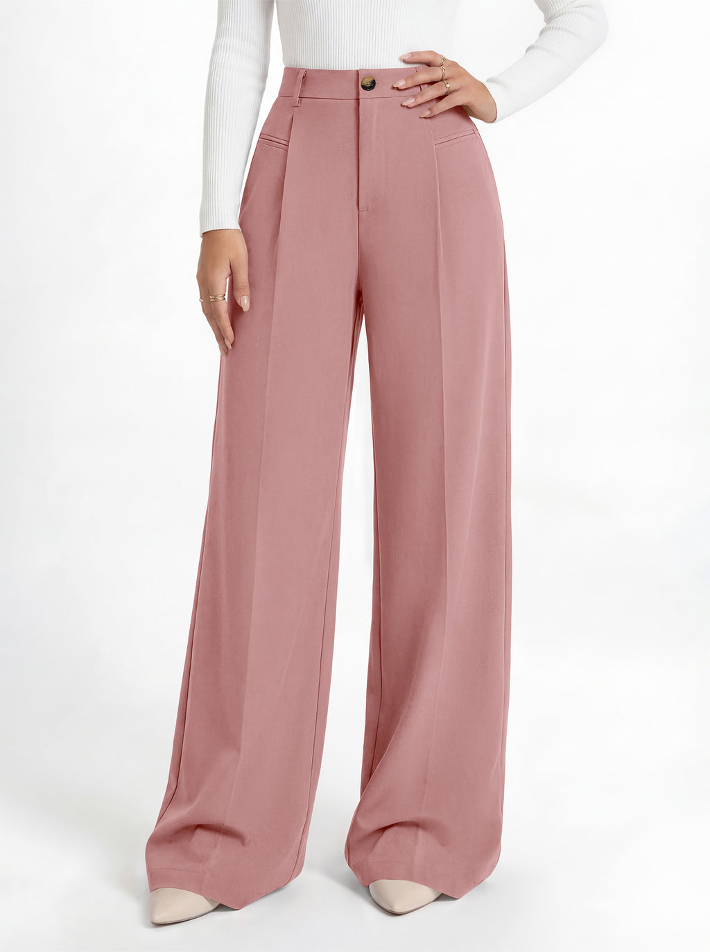 MASCOMODA Womens Wide Leg Dress Pants High Waisted Pleated Work Trousers