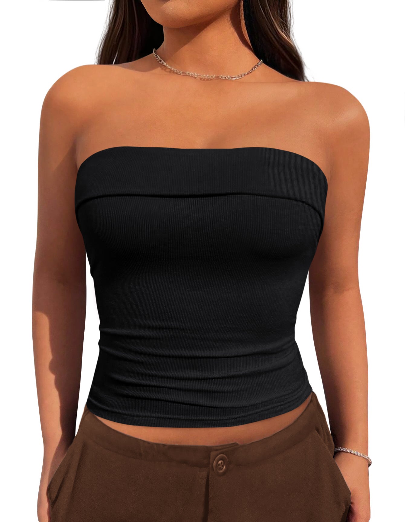MASCOMODA Womens Fashion 2026 Summer Tube Top Strapless Bandeau Ruched Basic Backless Sleeveless Going Out Tops Y2k Clothes