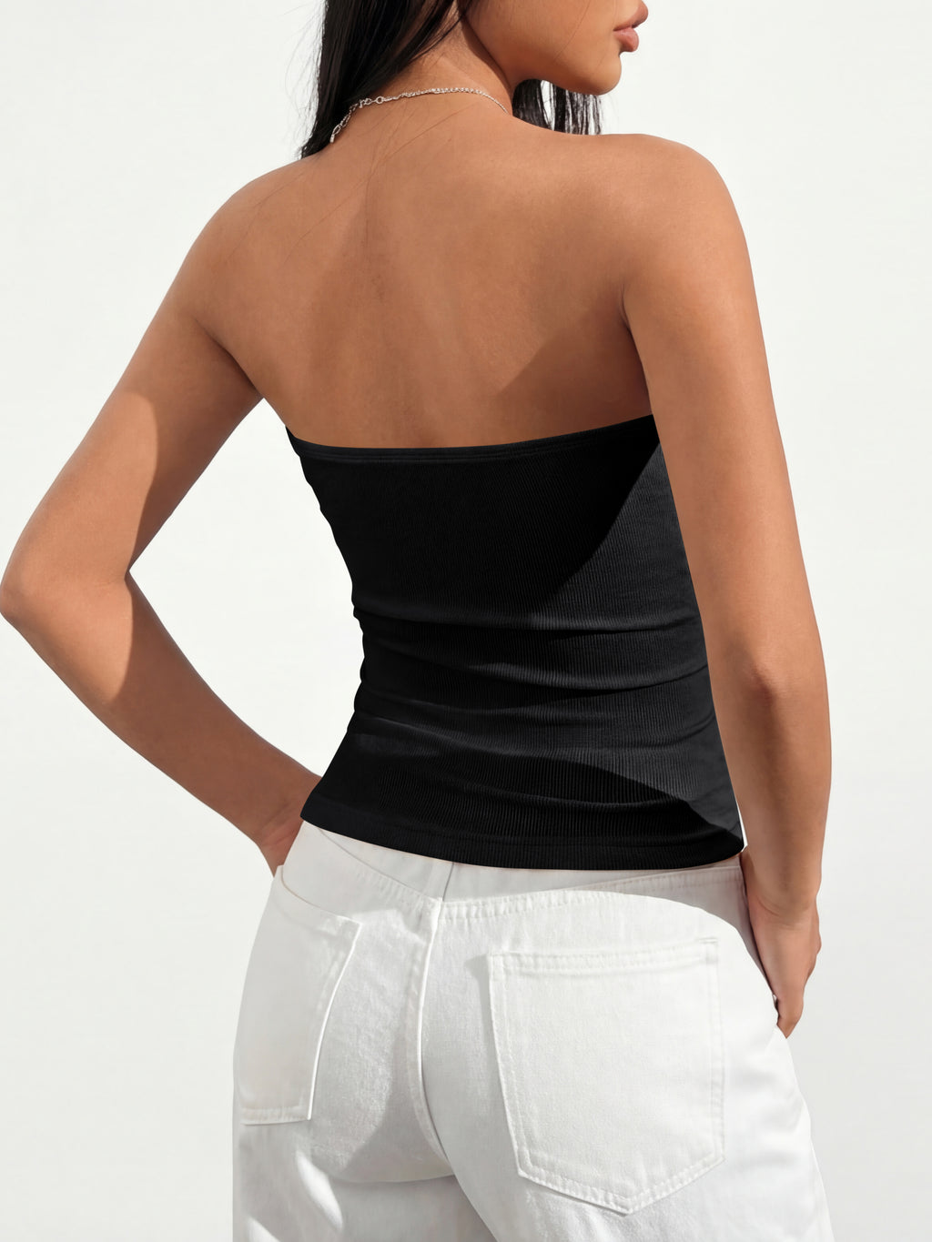 MASCOMODA Womens Fashion 2026 Summer Tube Top Strapless Bandeau Ruched Basic Backless Sleeveless Going Out Tops Y2k Clothes