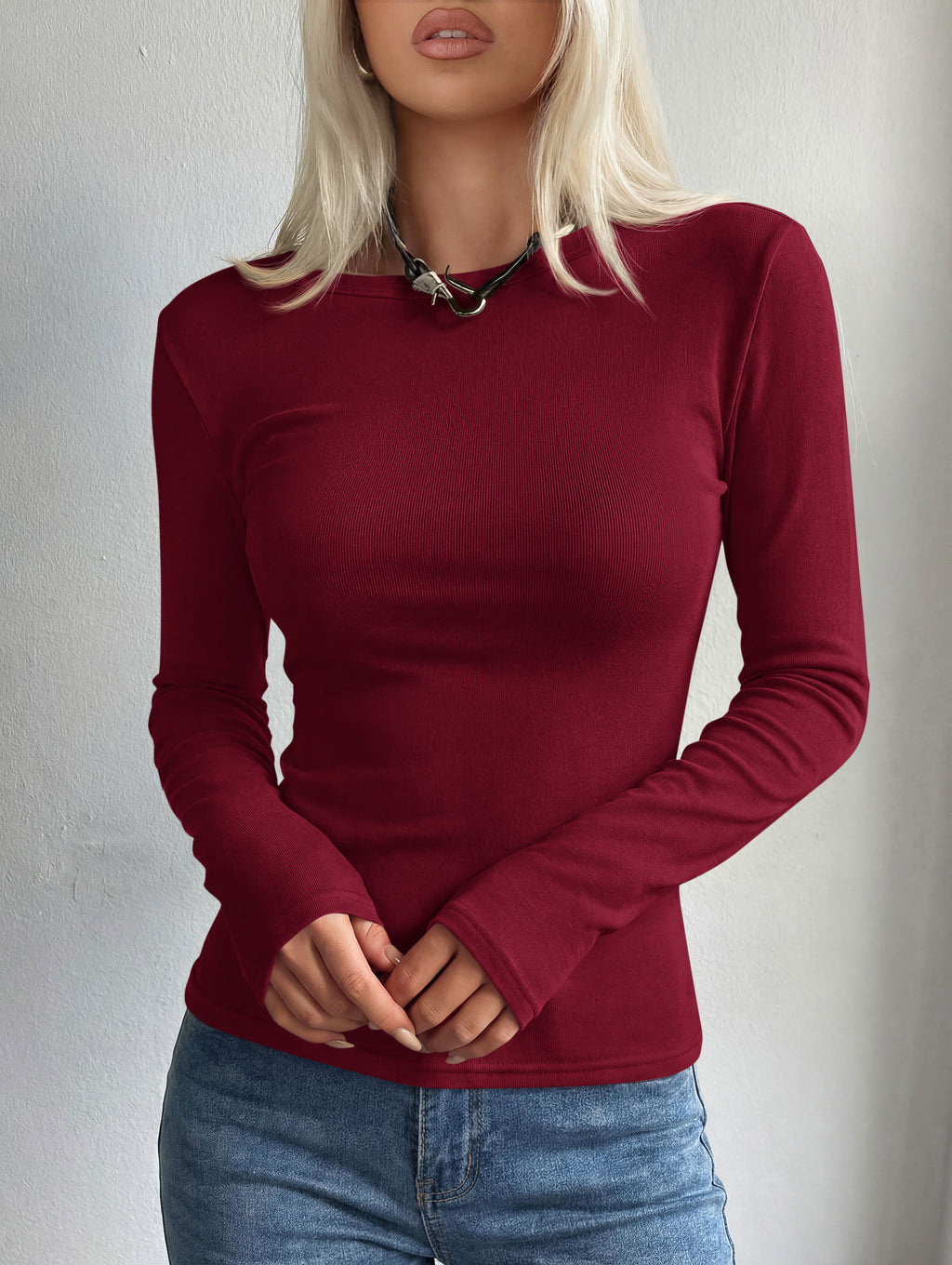 MASCOMODA Womens Basic Long Sleeve Shirts Casual Boat Neck Rib Knit Fitted T-Shirt Cute Going Out Tops Y2K Fashion Clothing