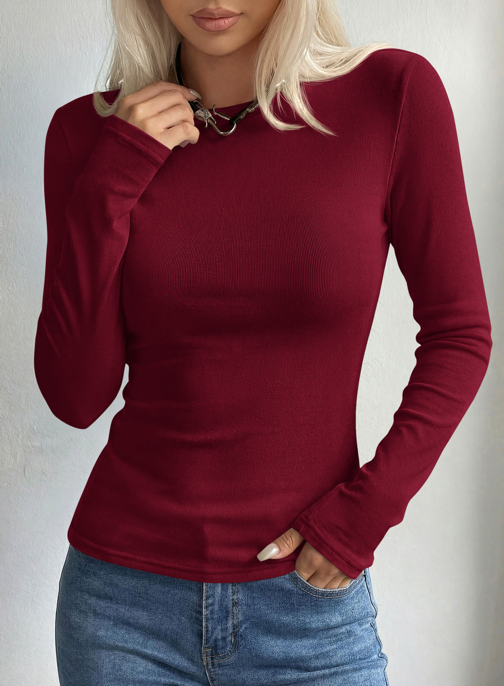 MASCOMODA Womens Basic Long Sleeve Shirts Casual Boat Neck Rib Knit Fitted T-Shirt Cute Going Out Tops Y2K Fashion Clothing