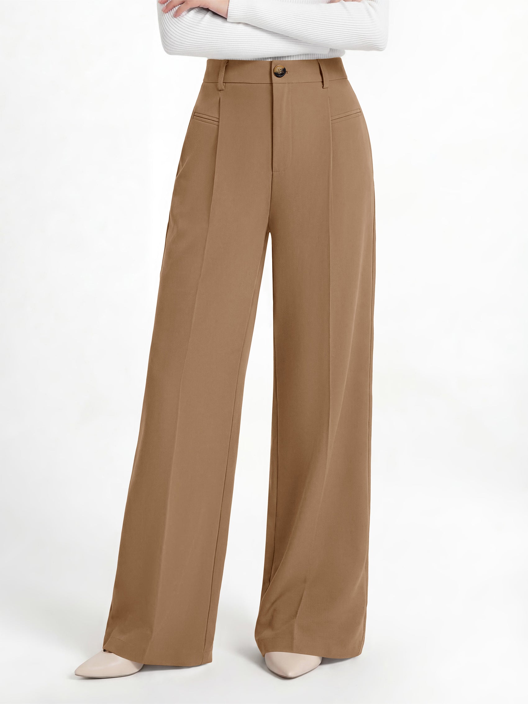 MASCOMODA Womens Wide Leg Dress Pants High Waisted Pleated Work Trousers