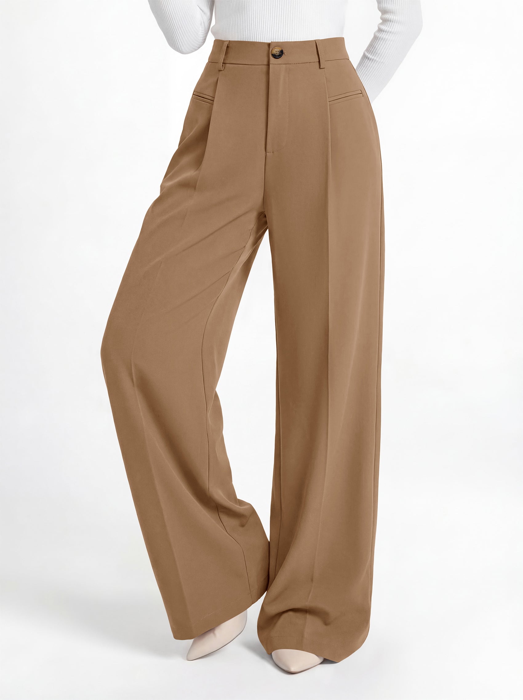 MASCOMODA Womens Wide Leg Dress Pants High Waisted Pleated Work Trousers