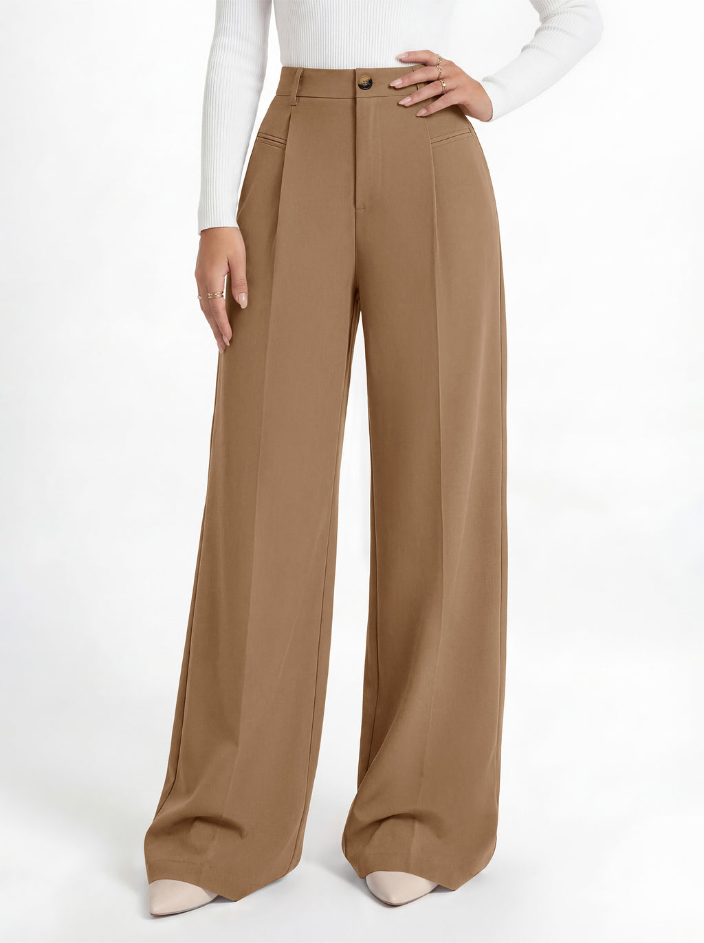 MASCOMODA Womens Wide Leg Dress Pants High Waisted Pleated Work Trousers