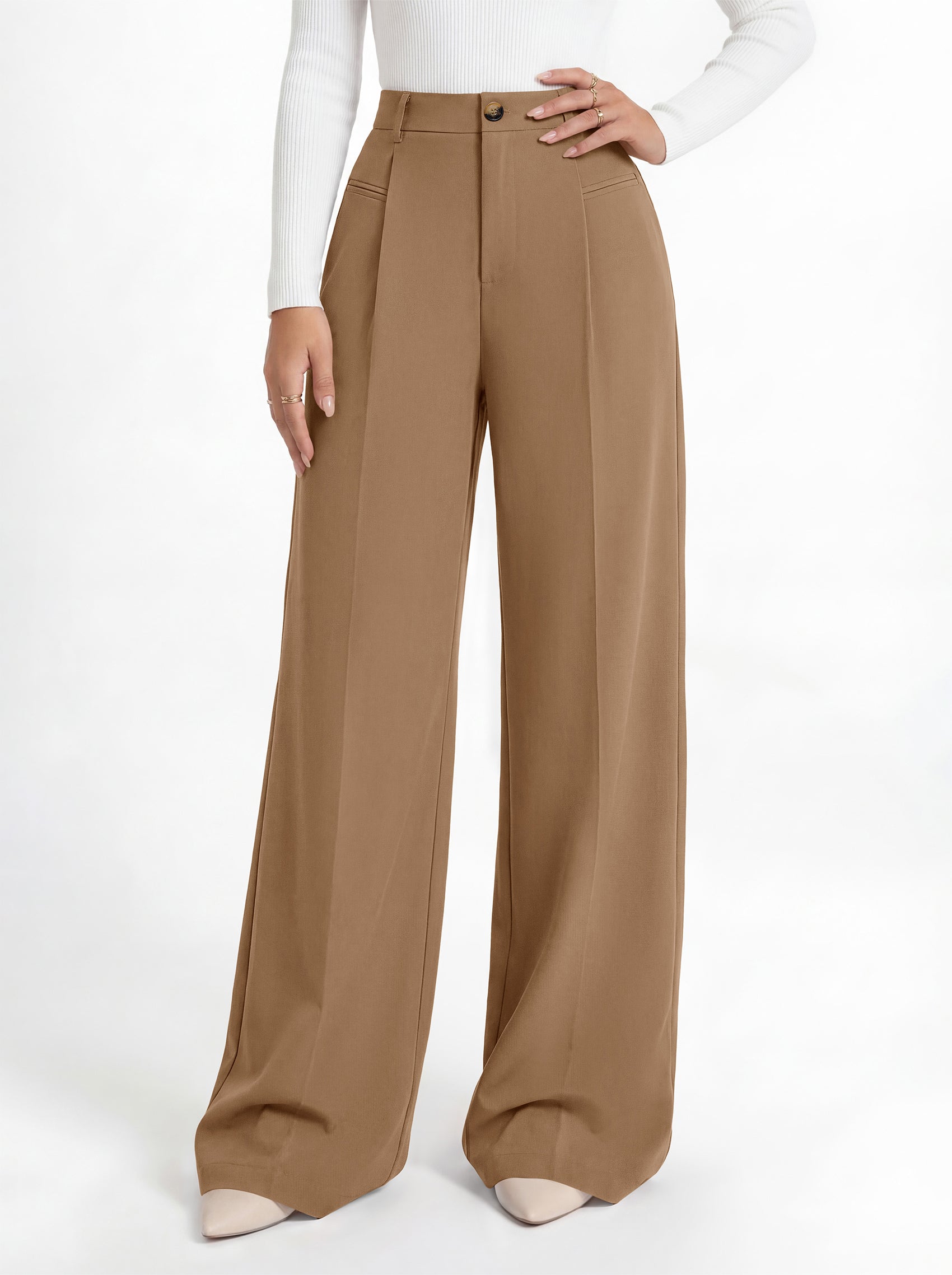 MASCOMODA Womens Wide Leg Dress Pants High Waisted Pleated Work Trousers