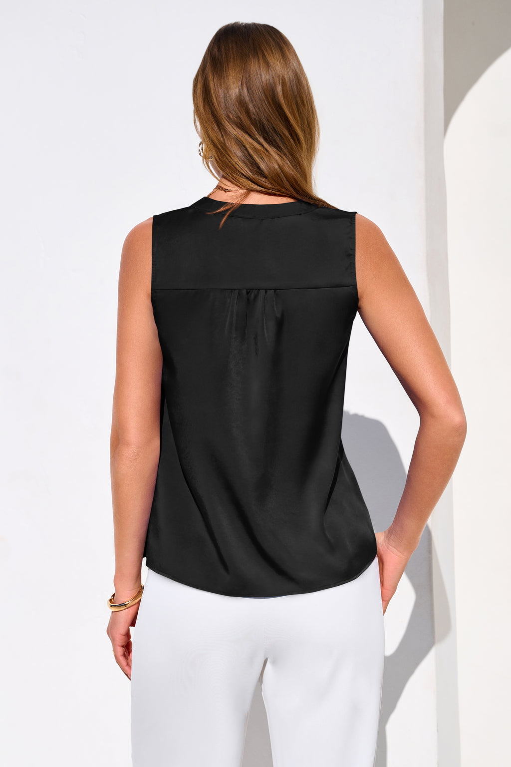 MASCOMODA Women's Satin V Neck Tank Tops Dressy Spring Summer 2026 Silk Sleeveless Blouse Work Shirts Business Casual Outfits