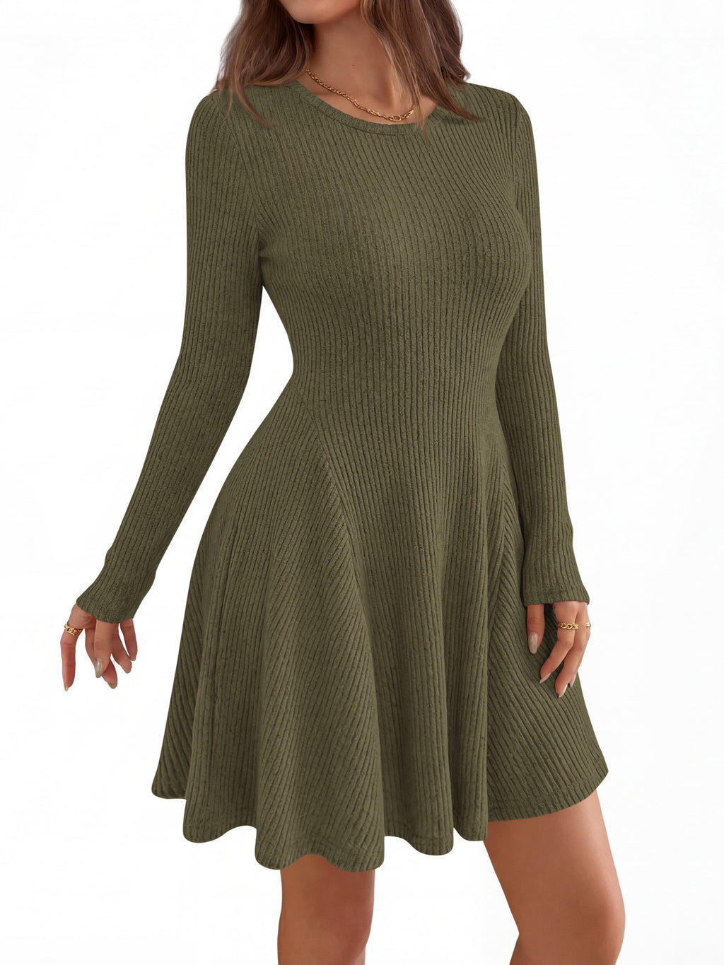 MASCOMODA Womens Fall Fashion 2026 Long Sleeve Mini Sweater Dress Casual Crewneck Ribbed Knit A Line Short Cocktail Dresses