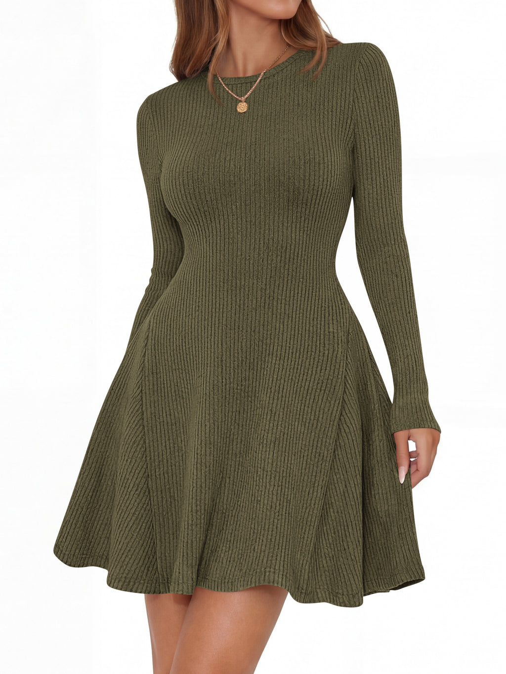 MASCOMODA Womens Fall Fashion 2026 Long Sleeve Mini Sweater Dress Casual Crewneck Ribbed Knit A Line Short Cocktail Dresses