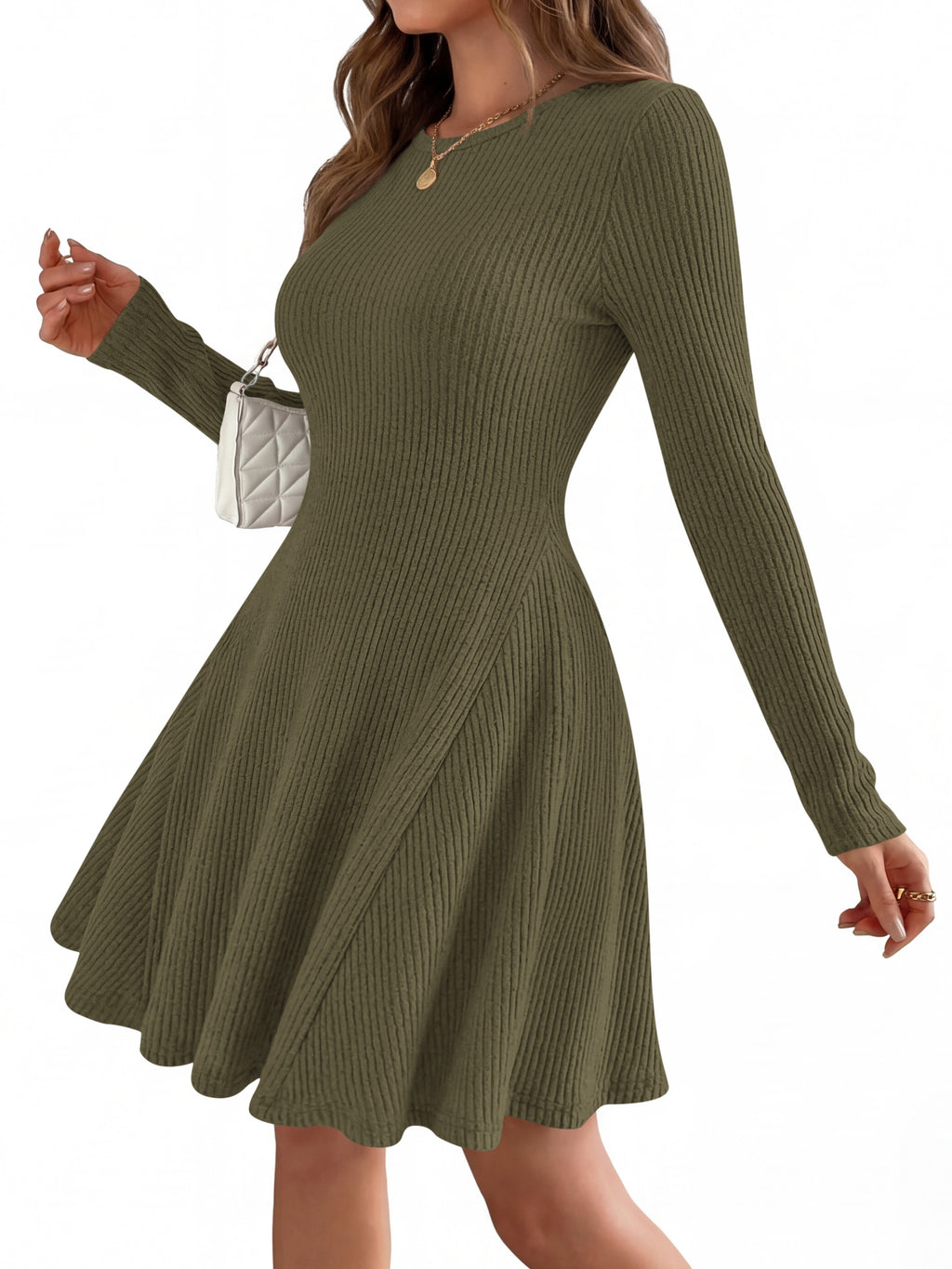 MASCOMODA Womens Fall Fashion 2026 Long Sleeve Mini Sweater Dress Casual Crewneck Ribbed Knit A Line Short Cocktail Dresses
