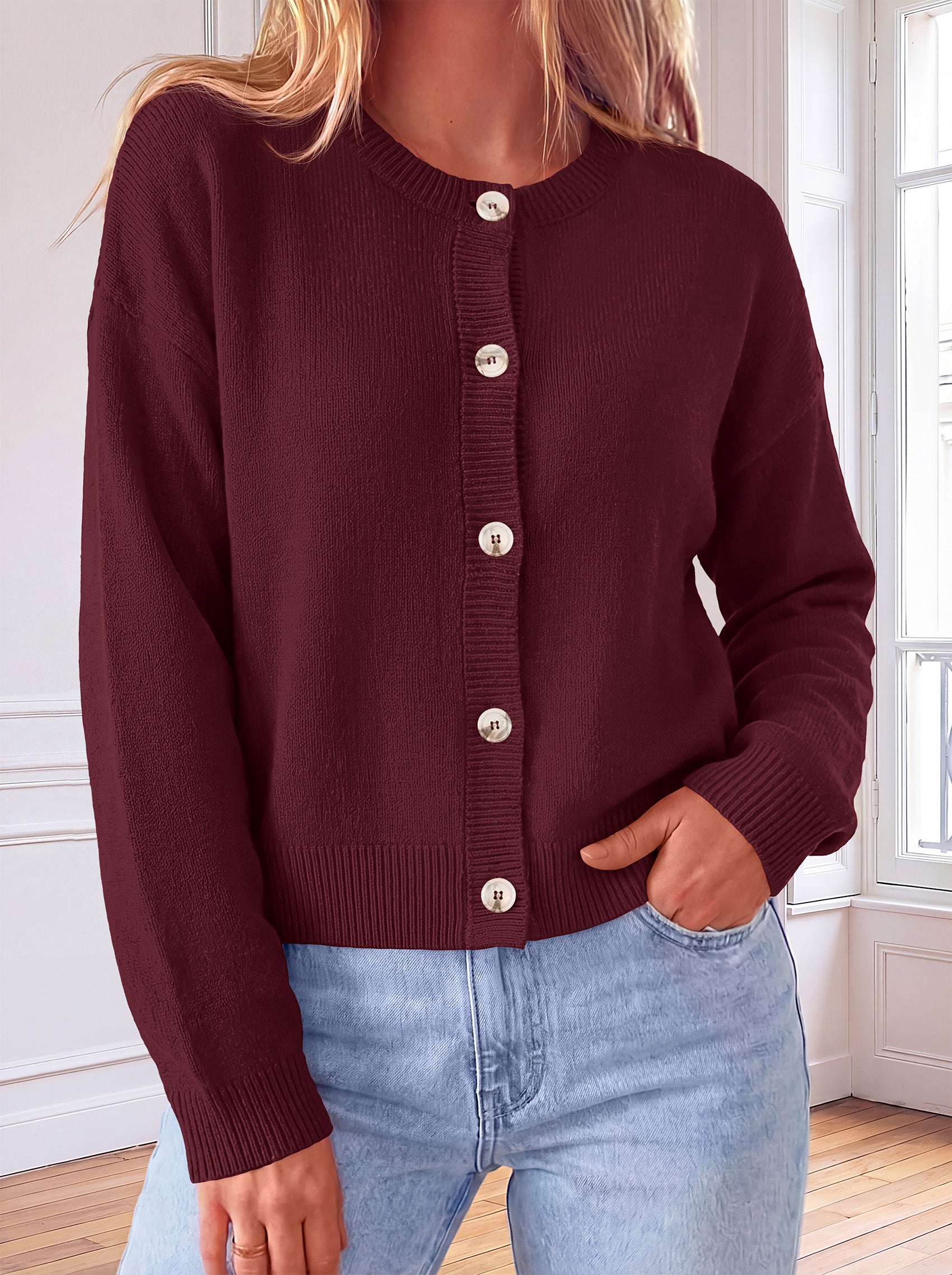 MASCOMODA Womens Casual Long Sleeve Button Down Cropped Cardigan Sweaters