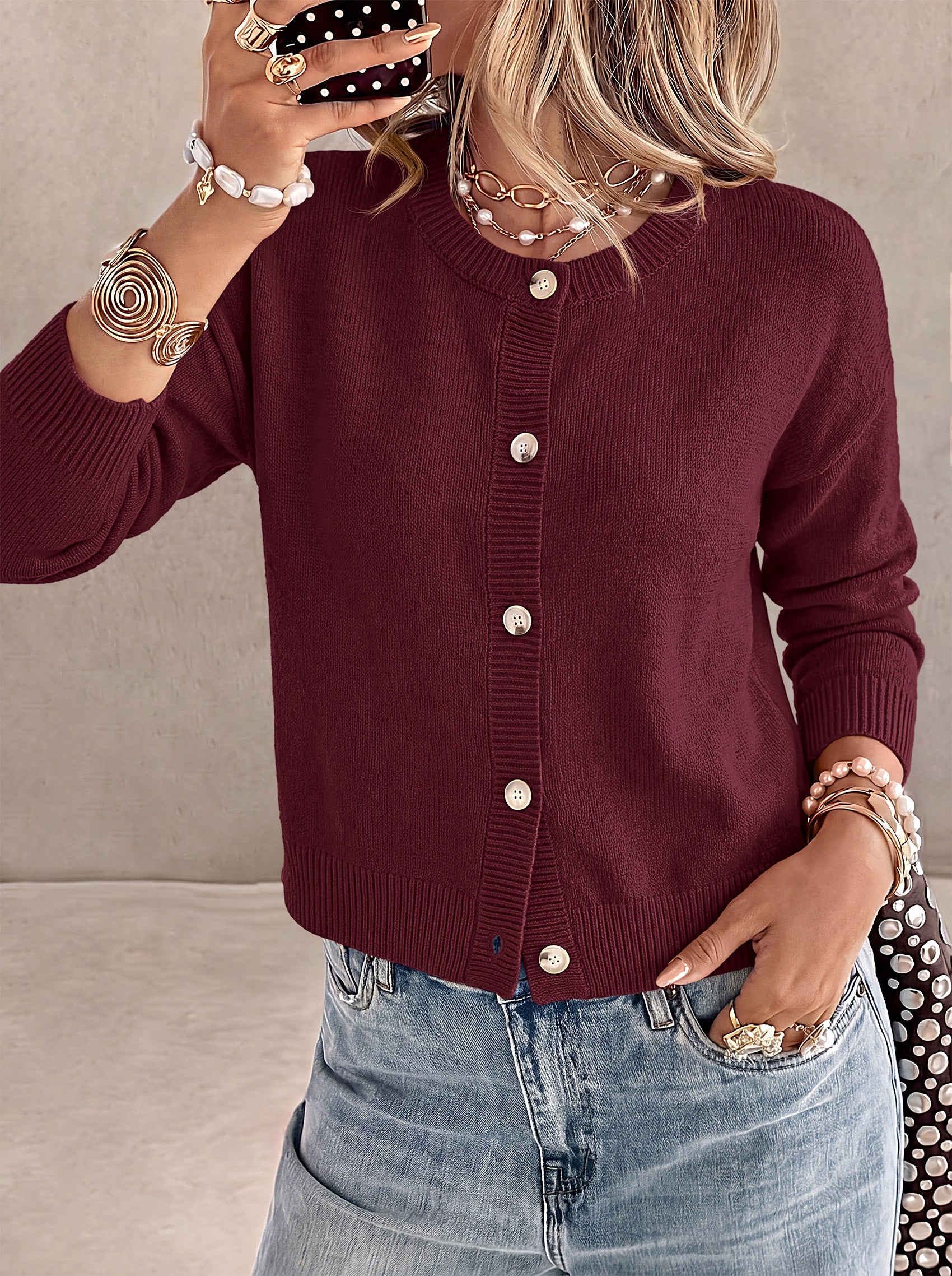 MASCOMODA Womens Casual Long Sleeve Button Down Cropped Cardigan Sweaters