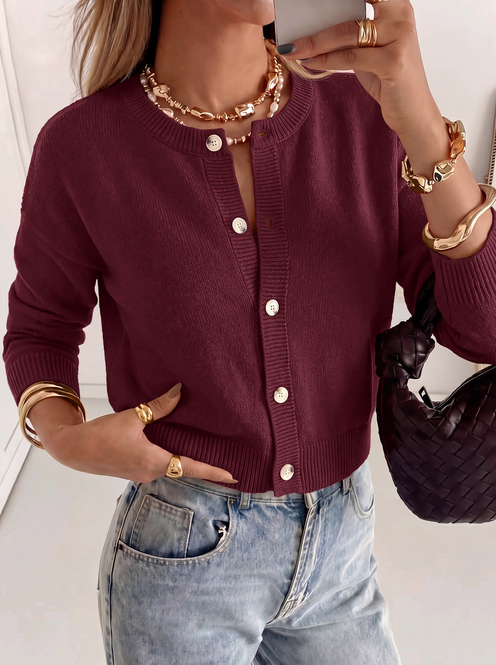 MASCOMODA Womens Casual Long Sleeve Button Down Cropped Cardigan Sweaters