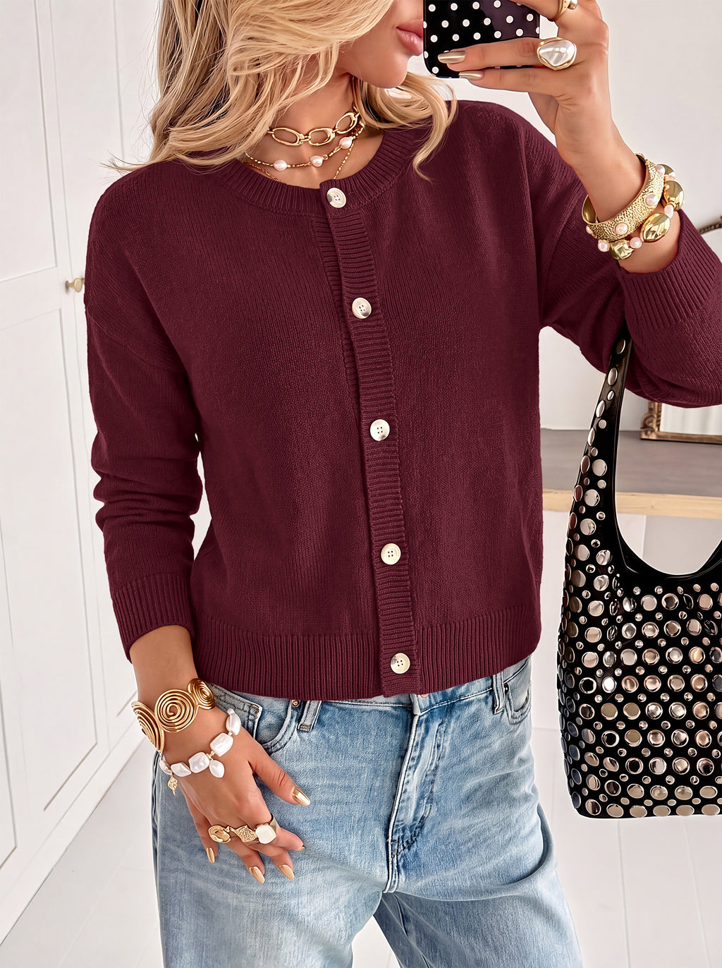 MASCOMODA Womens Casual Long Sleeve Button Down Cropped Cardigan Sweaters